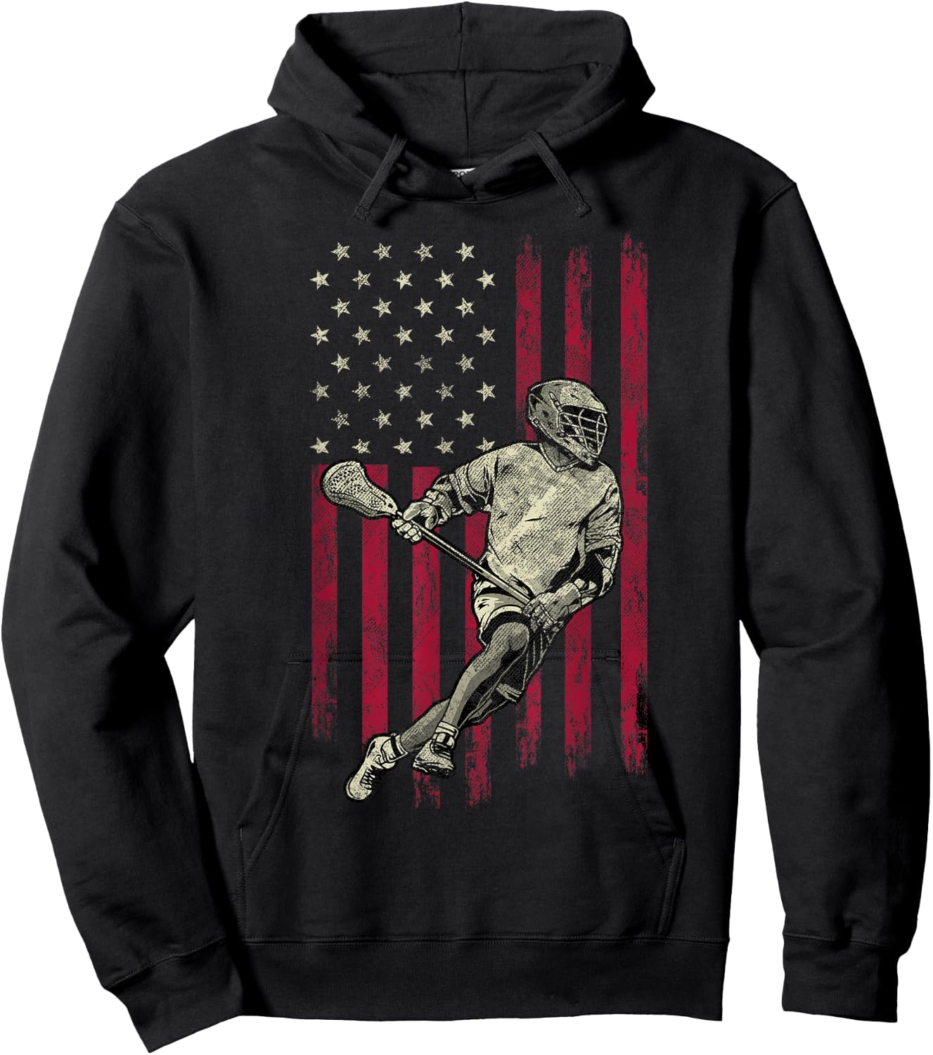 Lacrosse Vintage American Flag 4th Of July Gift Hoodie - Hoodie | Black