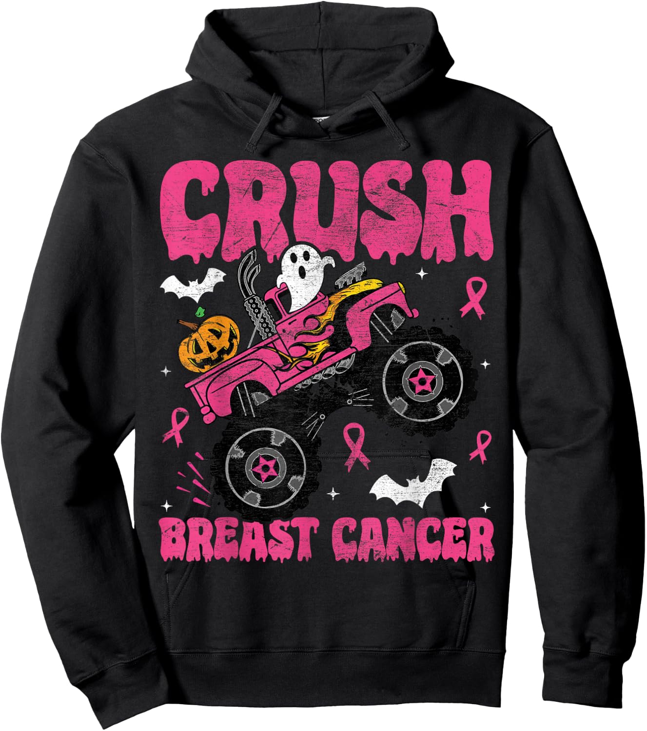 Crush Breast Cancer Awareness Monster Truck Halloween kids Hoodie - Hoodie | Black