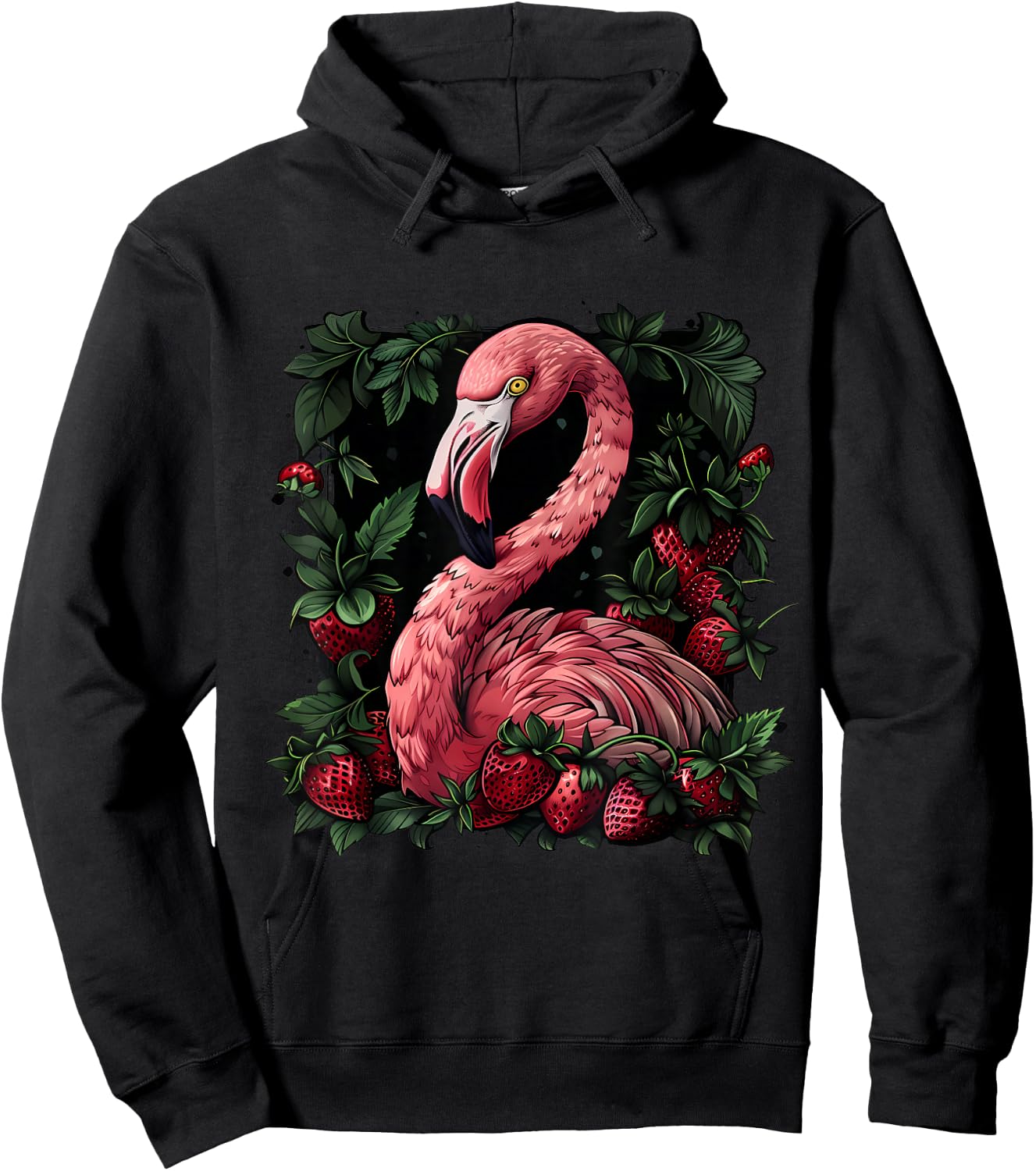 Strawberry Flamingo Bird Strawberries Pink Flamingo Bird Hoodie - Hoodie | Black