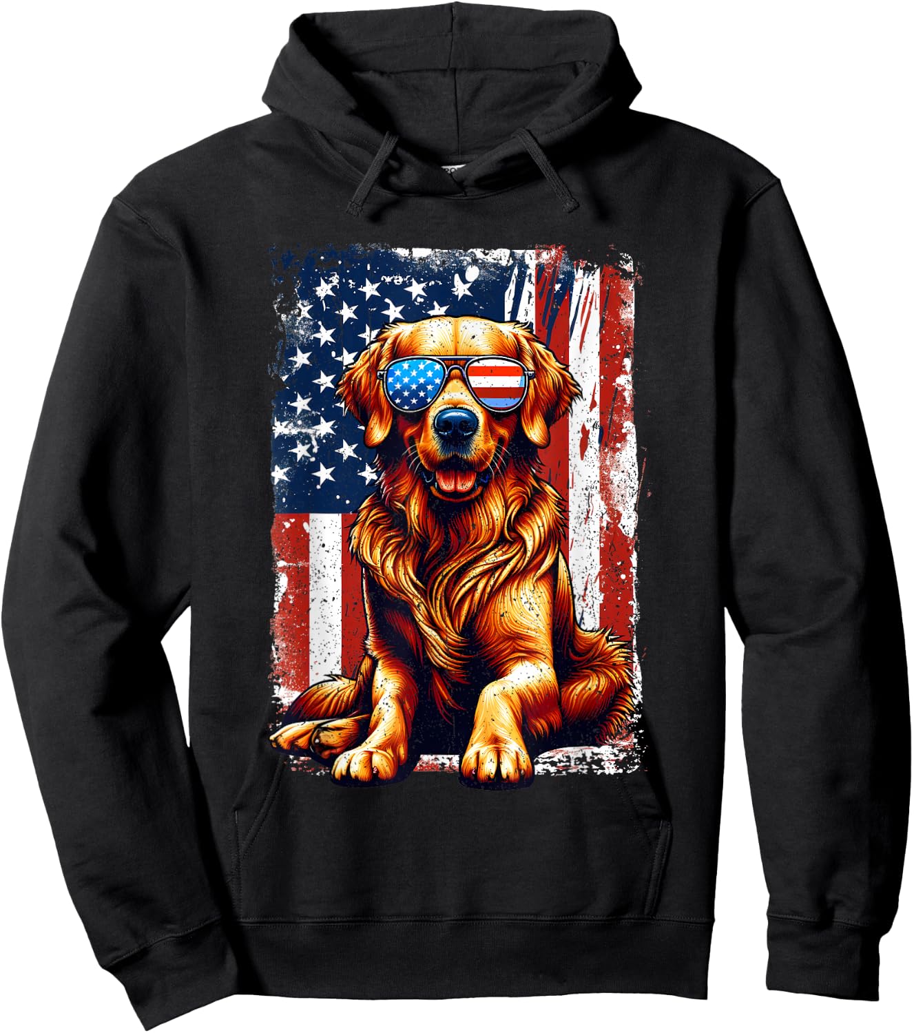 Vintage Golden Retriever Dog American US USA Flag Pets Lover Hoodie - Hoodie | Black