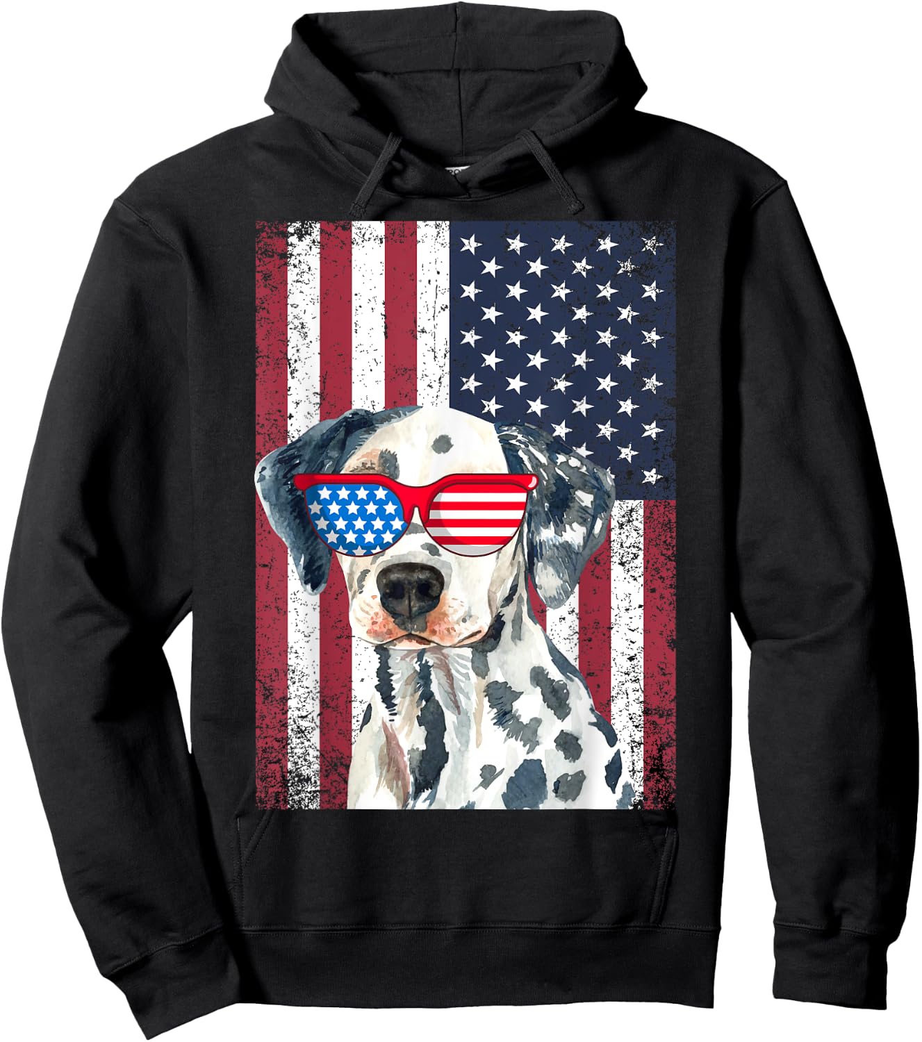 Patriotic Dalmatian 4th of July Sunglasses USA American Flag Hoodie - Hoodie | Black