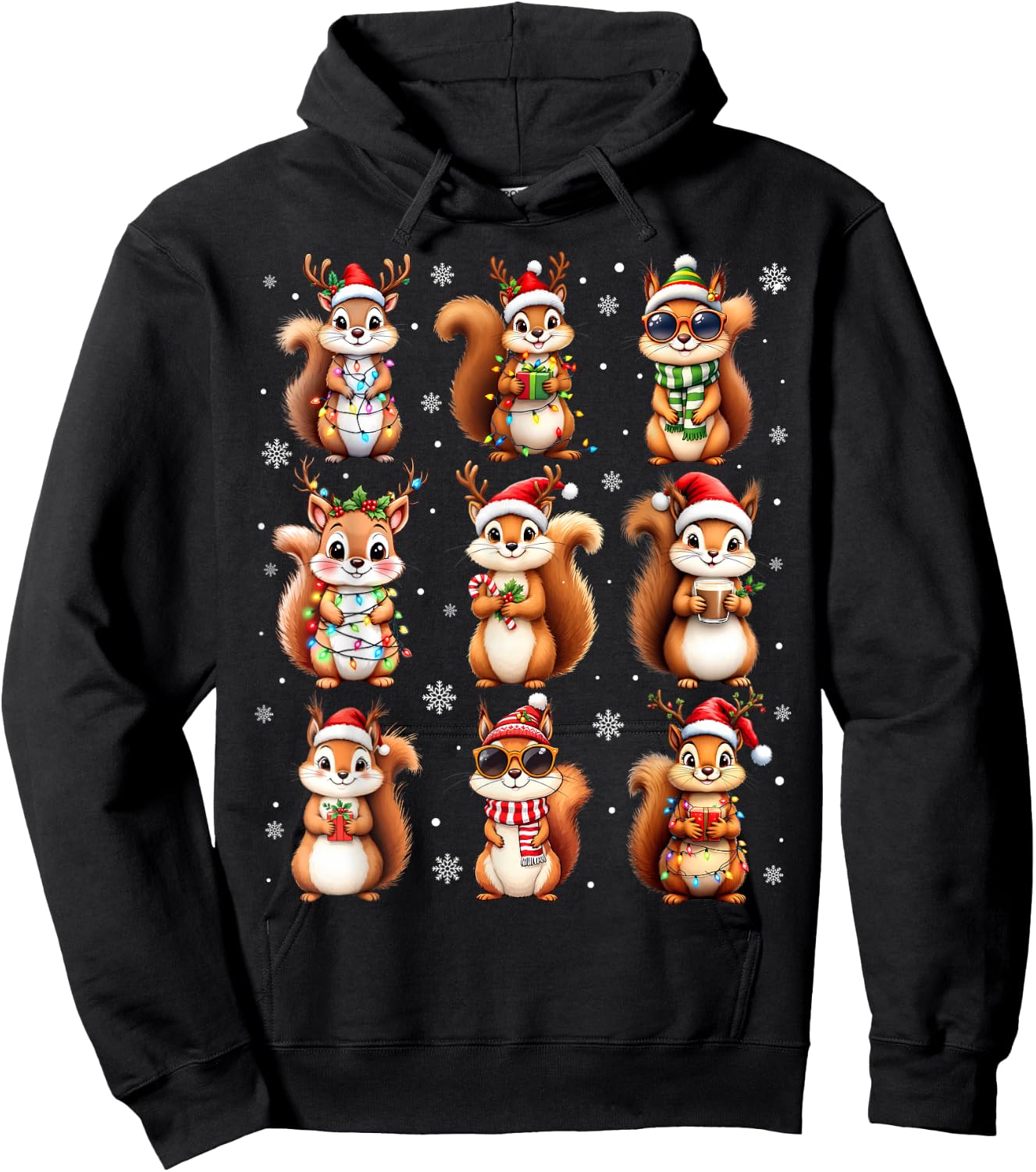 Squirrels Christmas Lights Funny Squirrel Lover Pajama Hoodie - Hoodie | Black