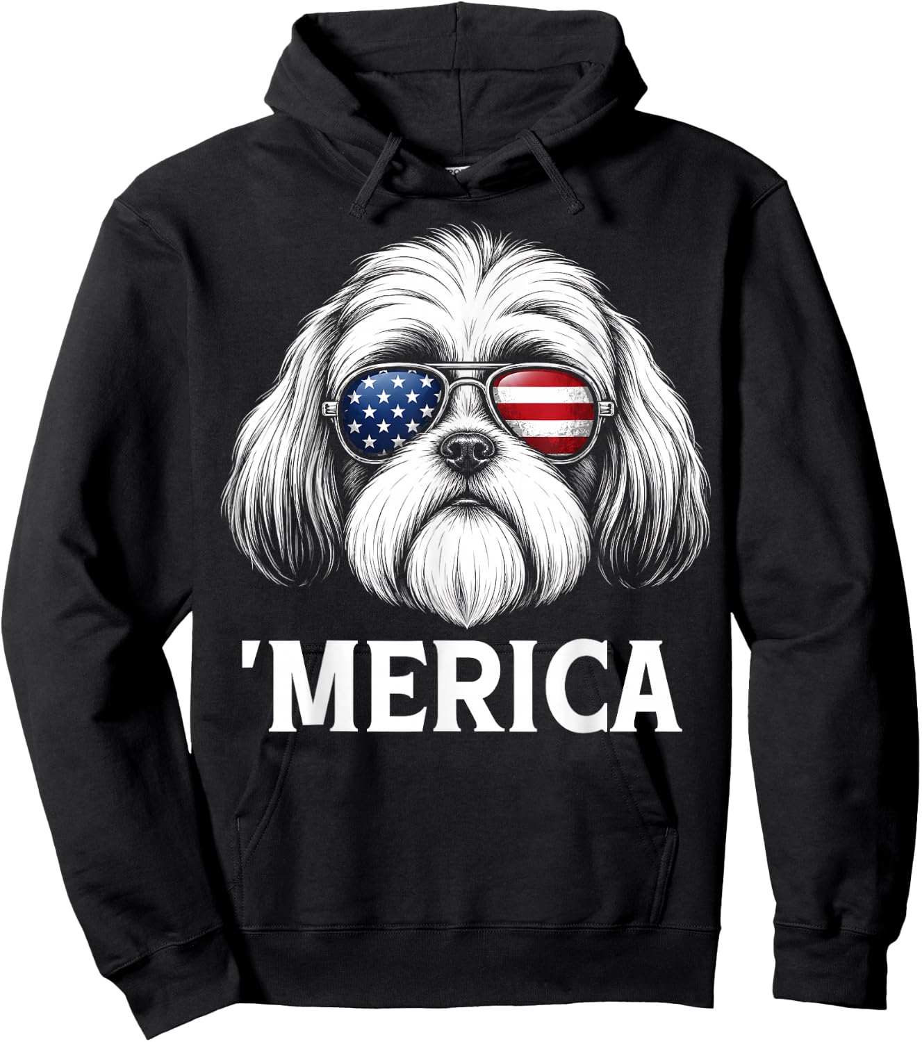 Patriotic Shih Tzu Dog 'Merica American Flag USA 4th of July Hoodie - Hoodie | Black