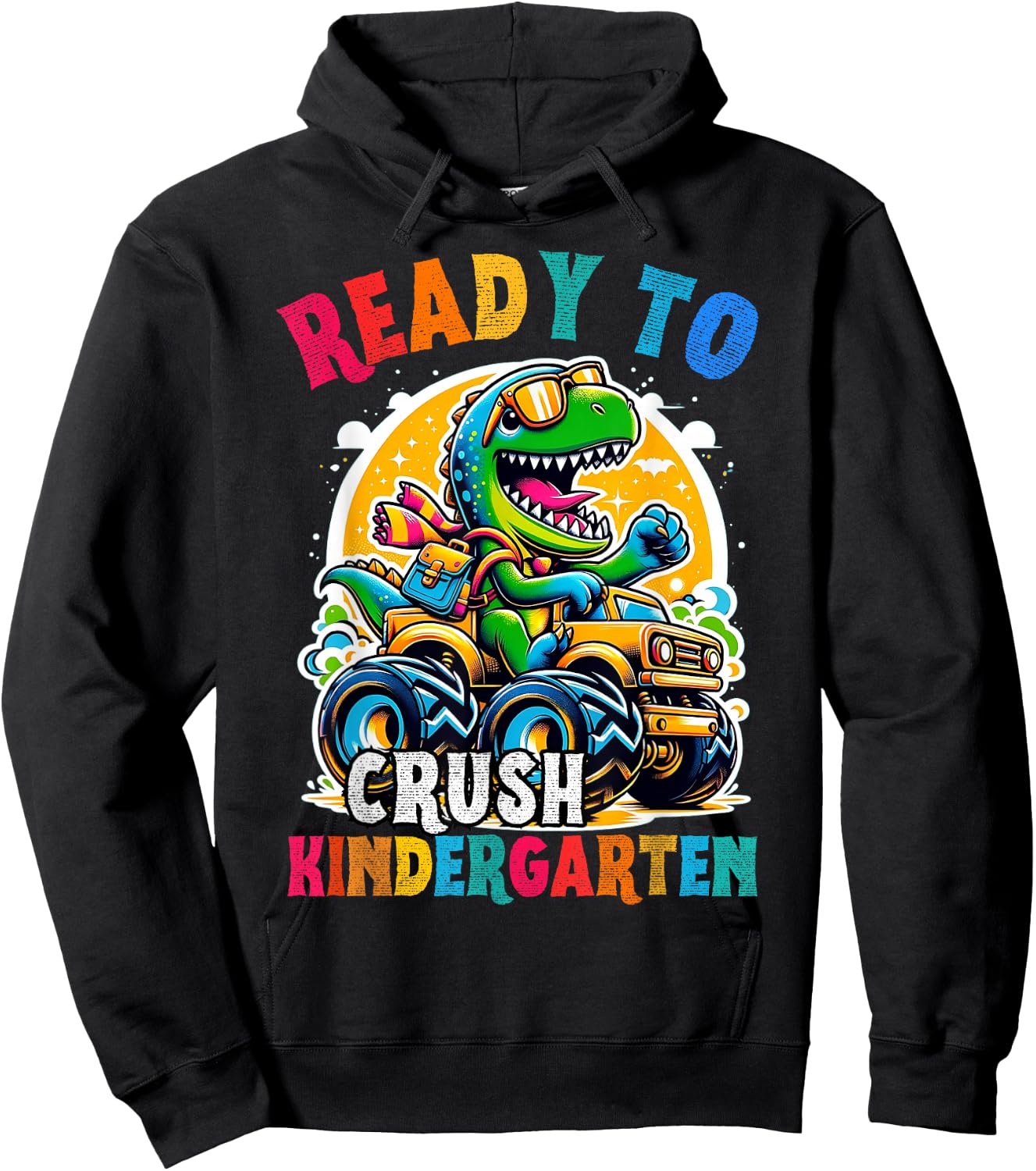 Monster Truck Dinosaur Kid Back to School crush Kindergarten Hoodie - Hoodie | Black