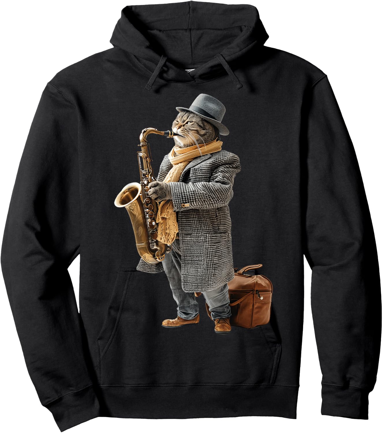 Cat Saxophone Hoodie - Hoodie | Black
