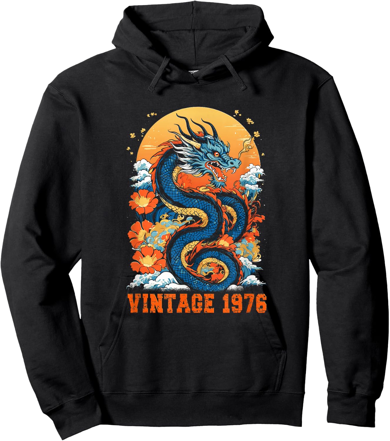 Vintage 1976 Classic Retro Dragon Graphic 48th Birthday Men Hoodie - Hoodie | Black
