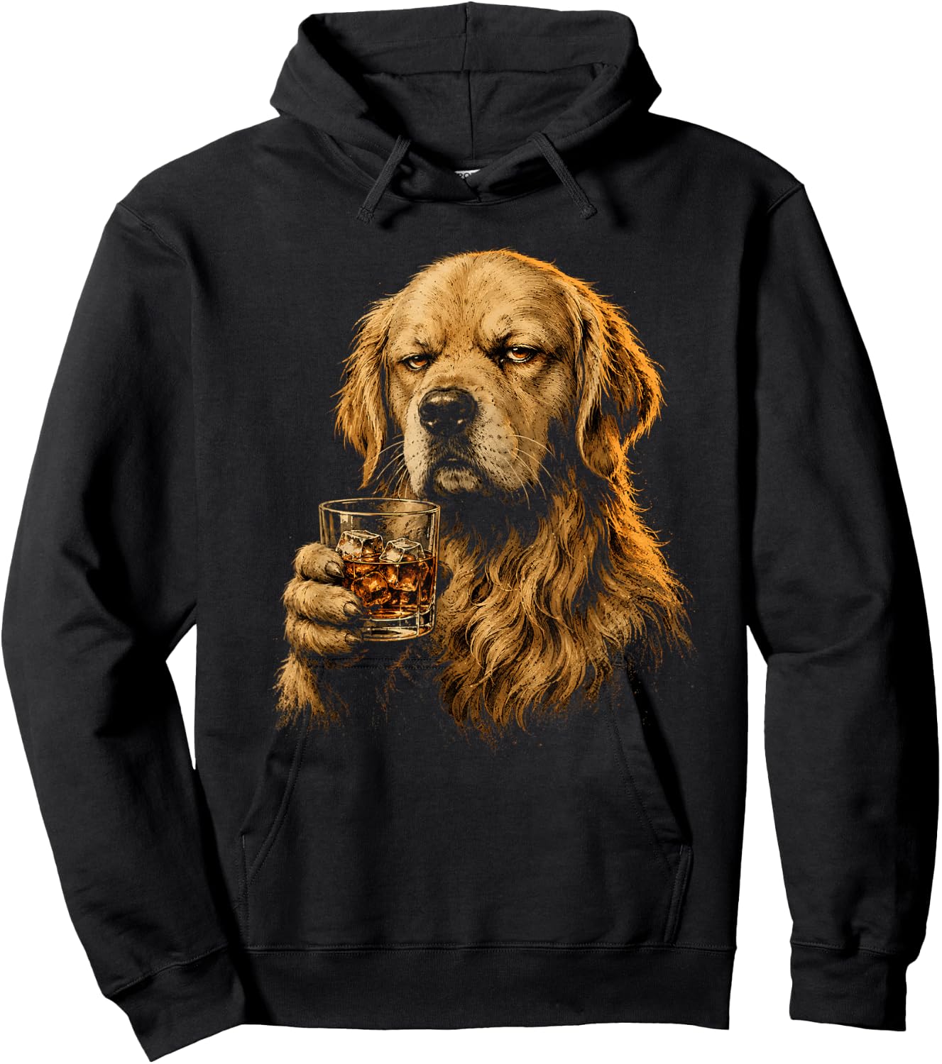 Vintage Dog Drinking Lovers Golden Retriever Whiskey Glass Hoodie - Hoodie | Black
