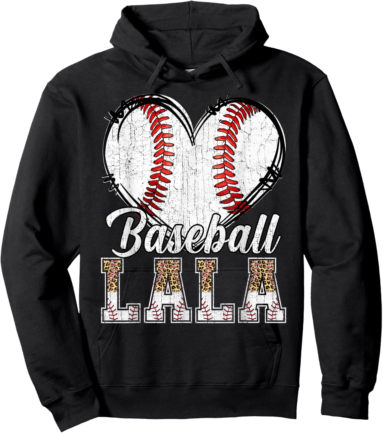 Softball Baseball Lala Heart Leopard Print Mother's Day Hoodie - Hoodie | Black