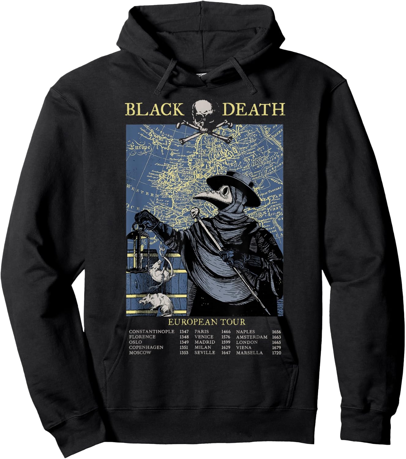 Pest Mask Doctor Plague Black Death European Tour , black Hoodie - Hoodie | Black