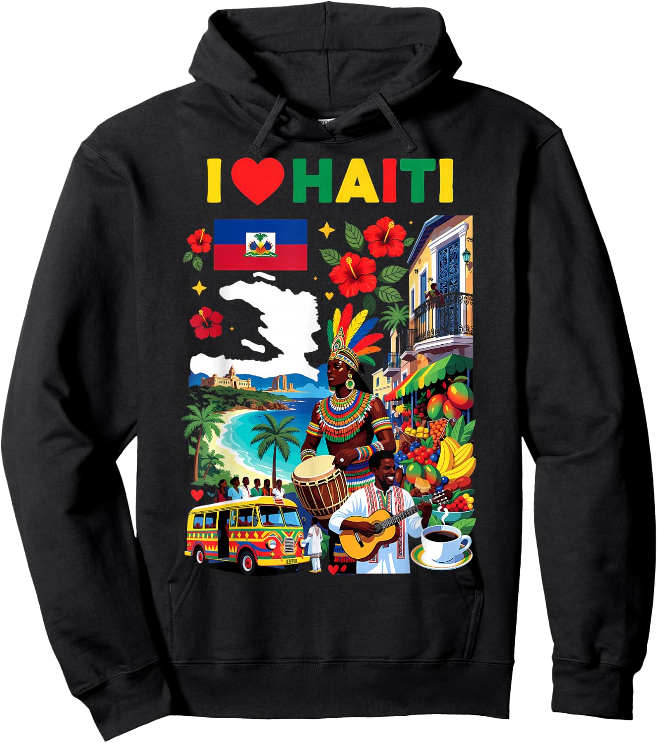 I Love Haiti Haitian Hoodie - Hoodie | Black