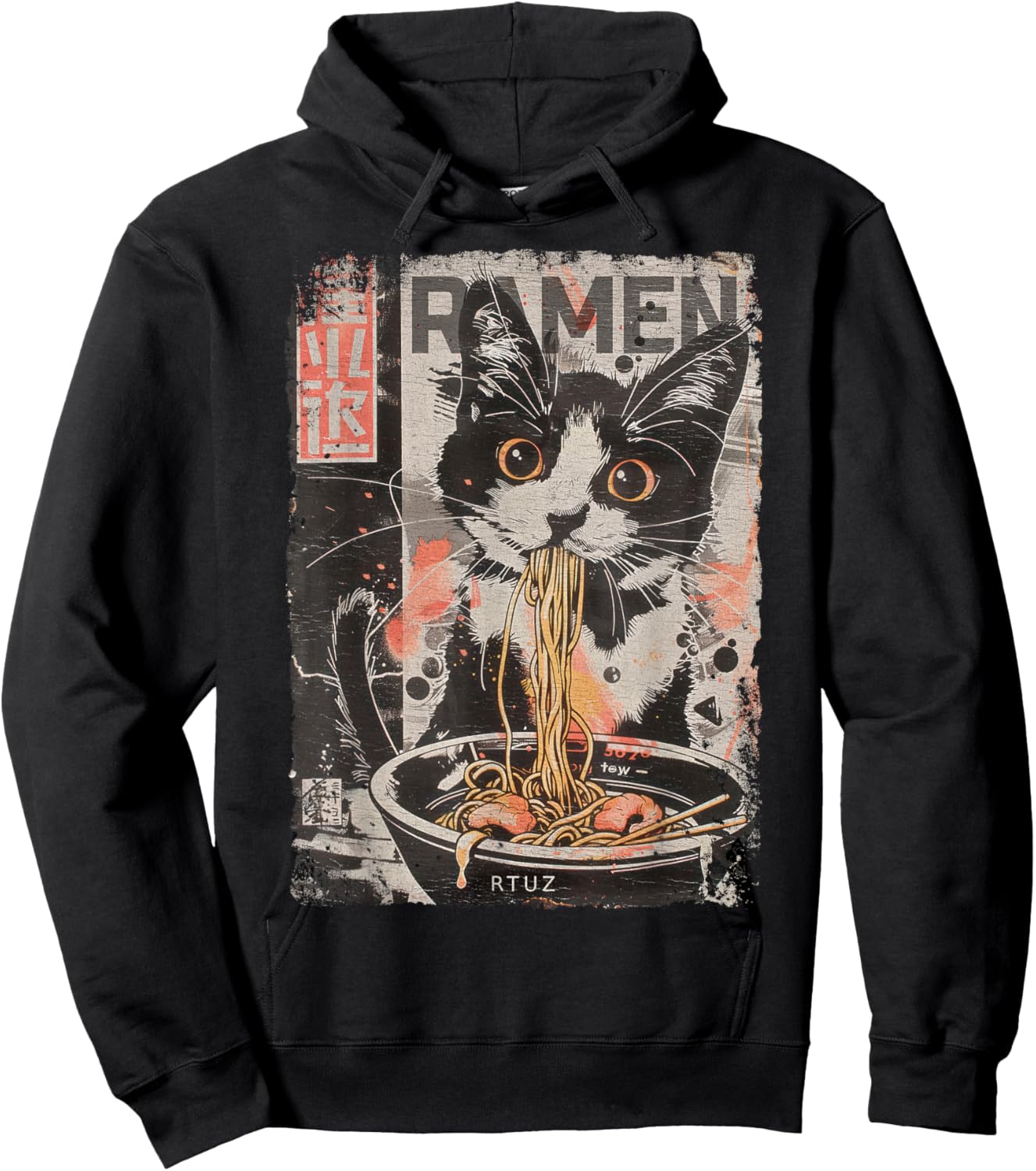 Cat Ramen Noodle Japanese Anime Manga Ramen Kawaii Cat , black Hoodie - Hoodie | Black