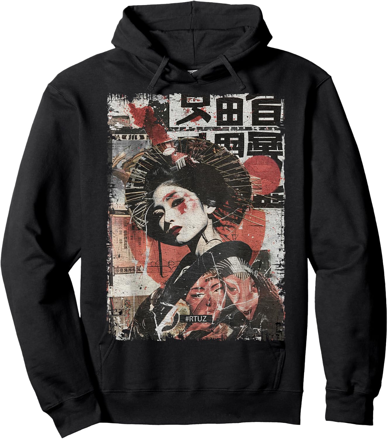 Hip Hop Y2K Vintage Hipster Edgy Urban Streetwear Geisha Hoodie - Hoodie | Black