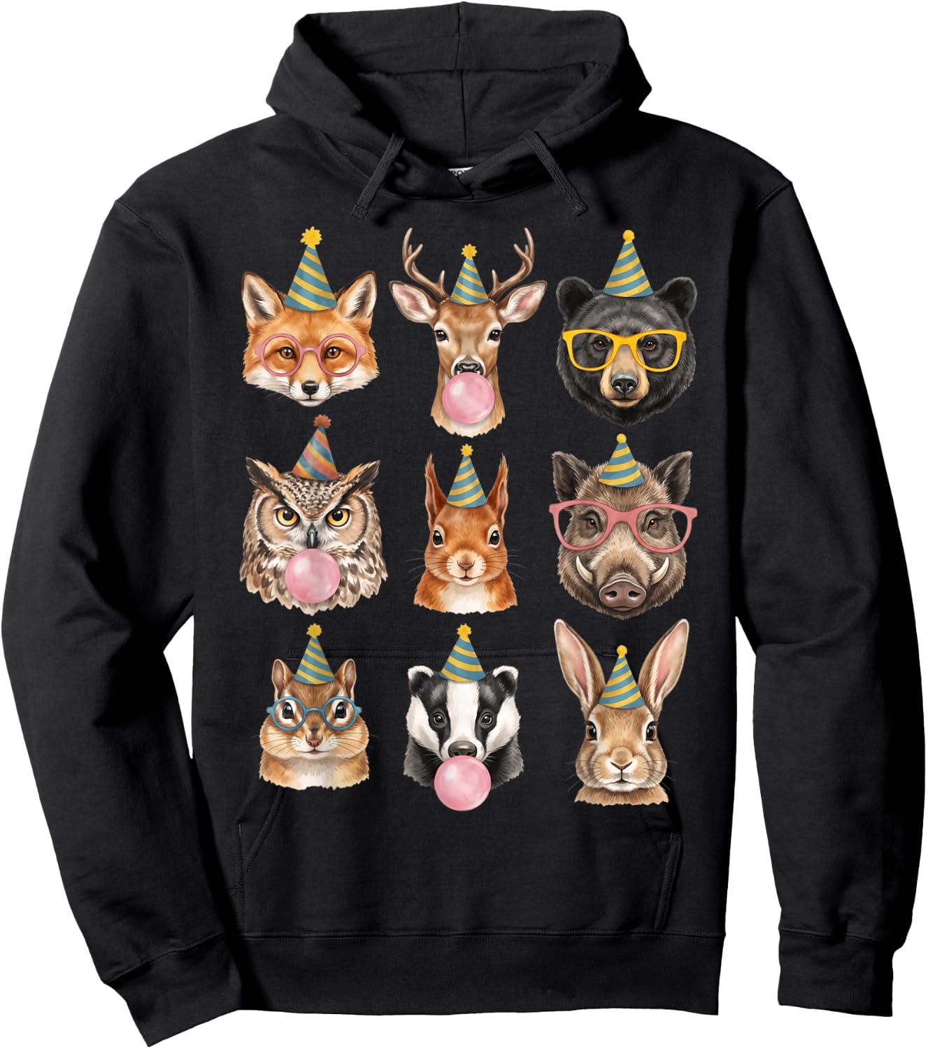 Cute Woodland Animals Birthday Party Forest Animal Bday Kids Hoodie - Hoodie | Black