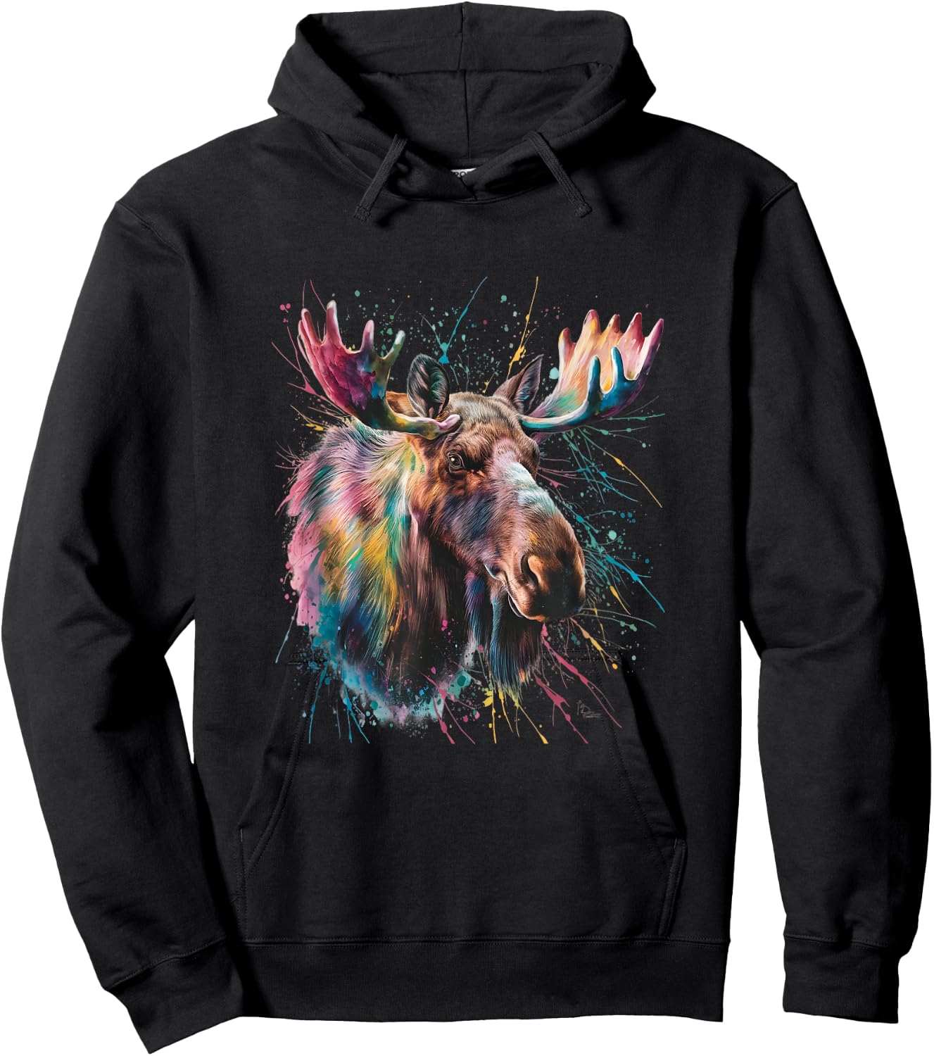 Moose Men Woman Colorful Watercolor Moose Hoodie - Hoodie | Black