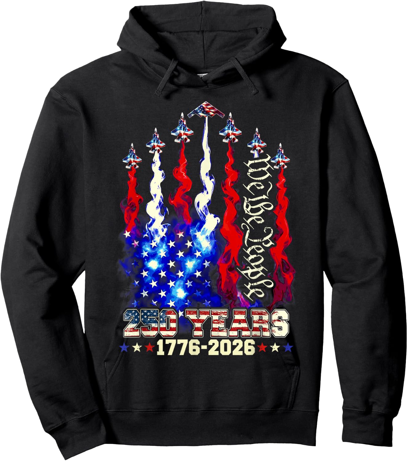 250 Years Anniversary USA Fighter Jet 4th of July Patriotic Hoodie - Hoodie | Black