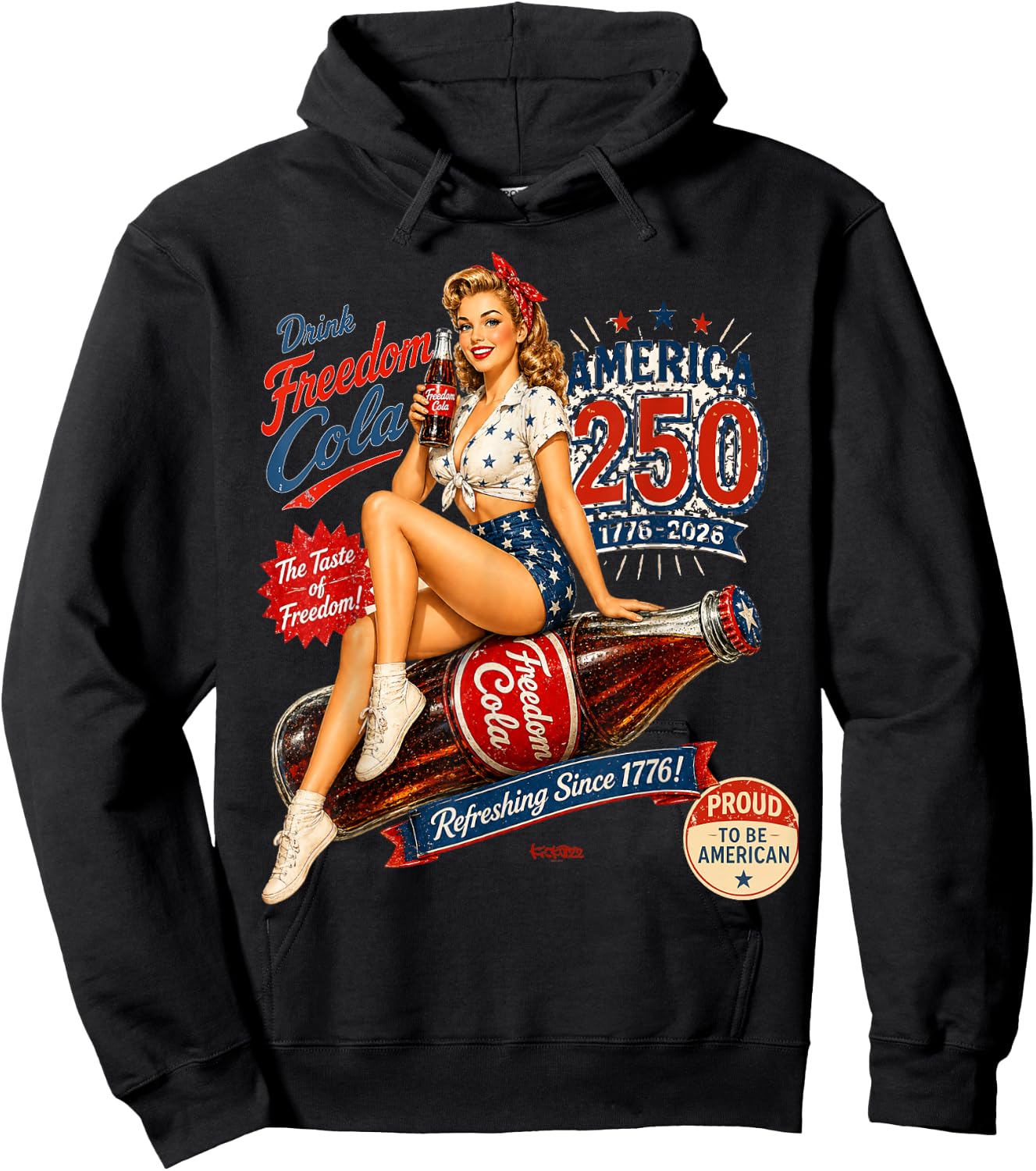 America 250 Freedom cola pin-up Girl - Proud to be American Hoodie - Hoodie | Black