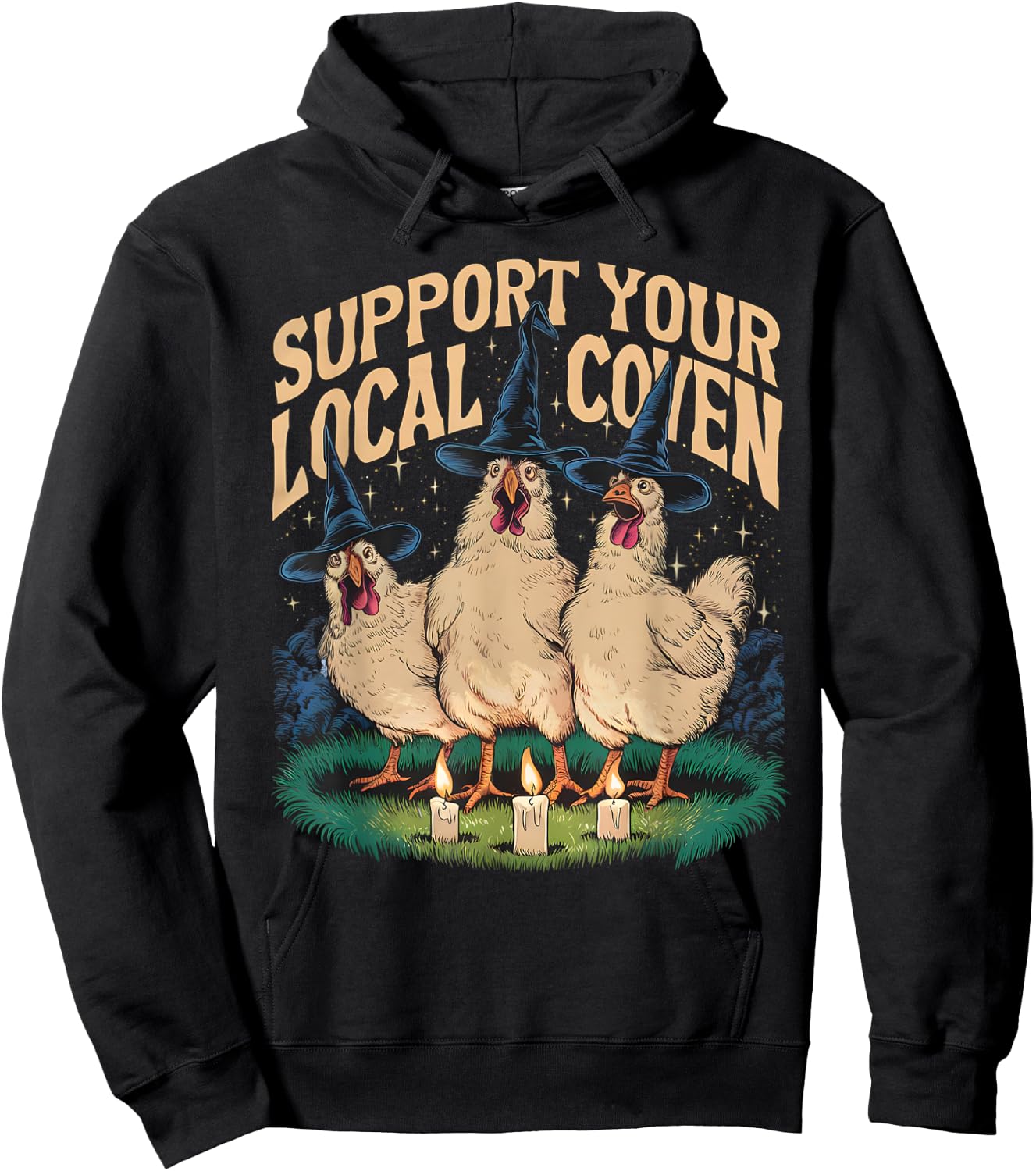 Support Your Local Coven Funny Farm Witch Chicken Halloween Hoodie - Hoodie | Black