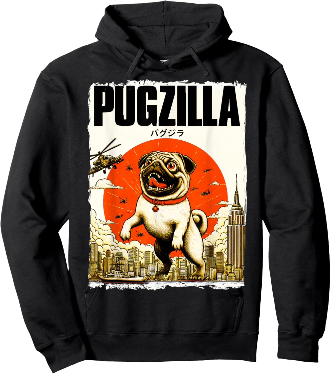 Funny Pugzilla Dog Lover Funny Japanese Pug Dog Lover Men Women Girls Kids Hoodie - Hoodie | Black
