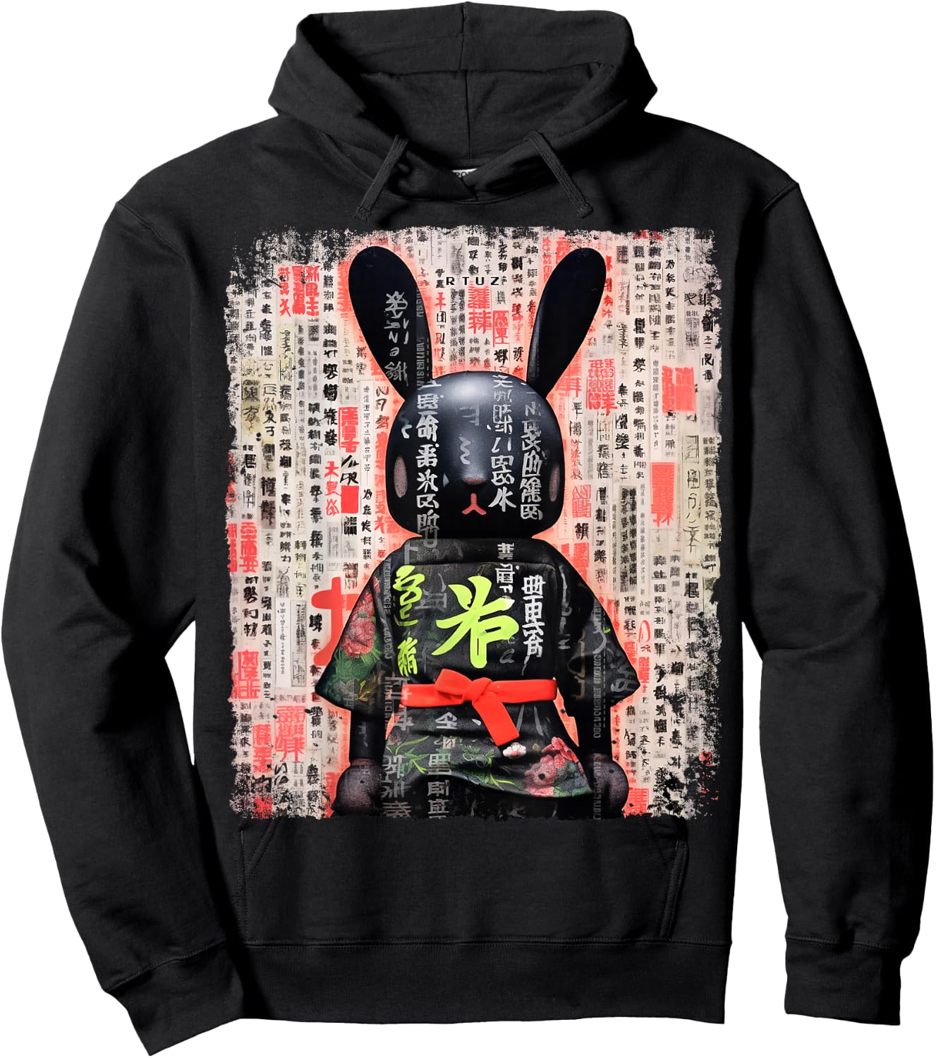Hip Hop Y2K Vintage Hipster Hare Streetwear Bunny Samurai Hoodie - Hoodie | Black