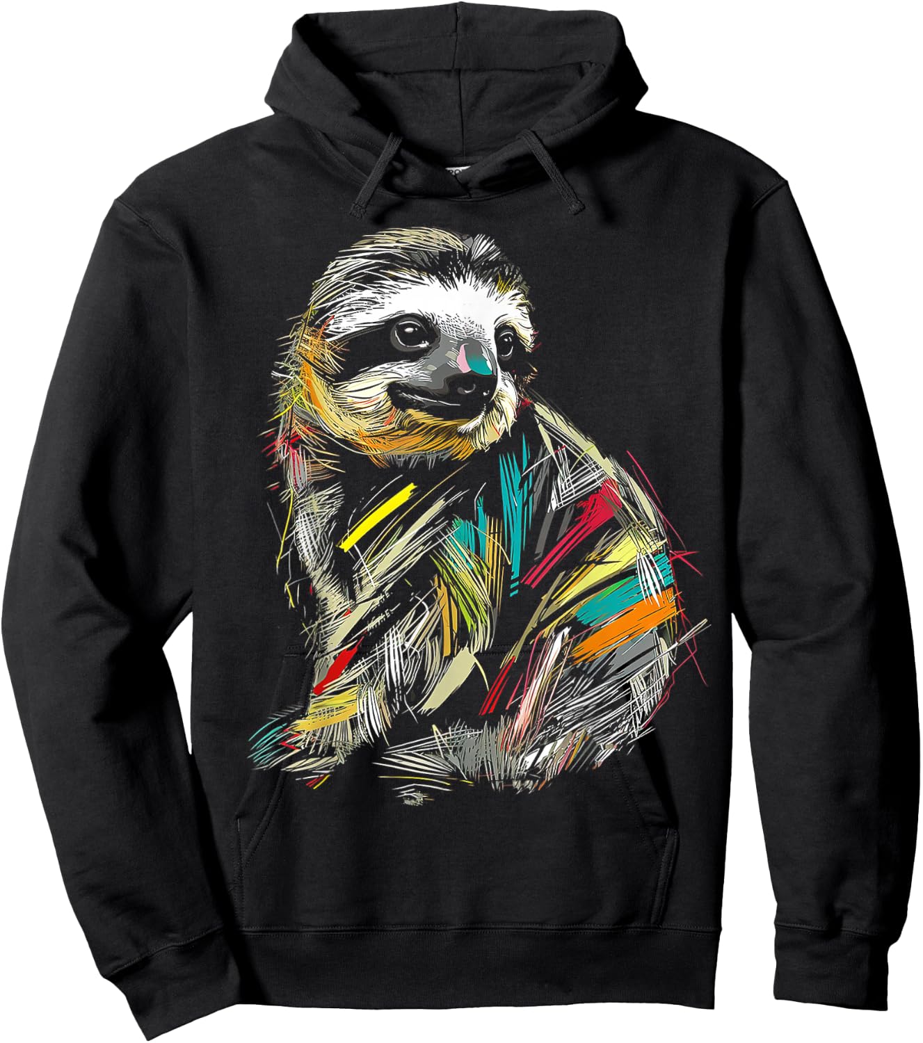 Sloth Colorful Drawing Animal Art Graphic Sloth Hoodie - Hoodie | Black