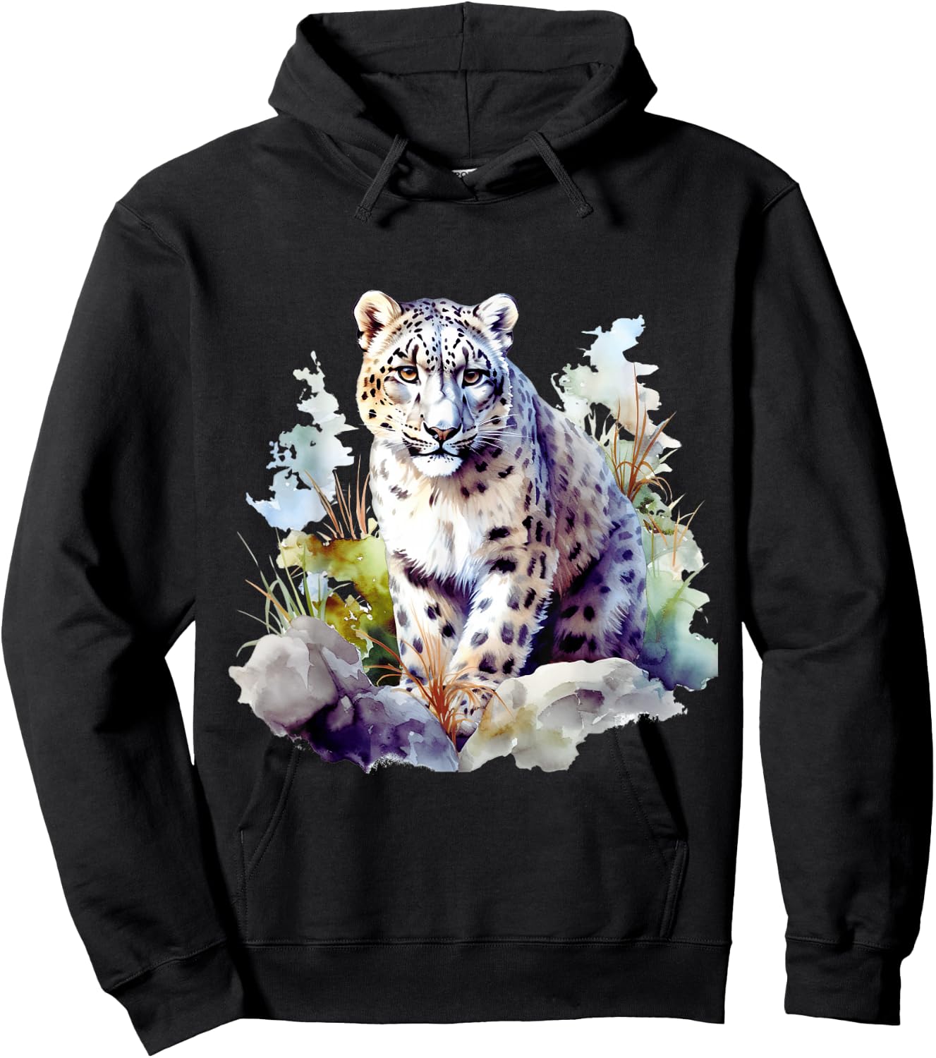 Schneeleopard Winter Mountain Big Cat Wildlife Hoodie - Hoodie | Black