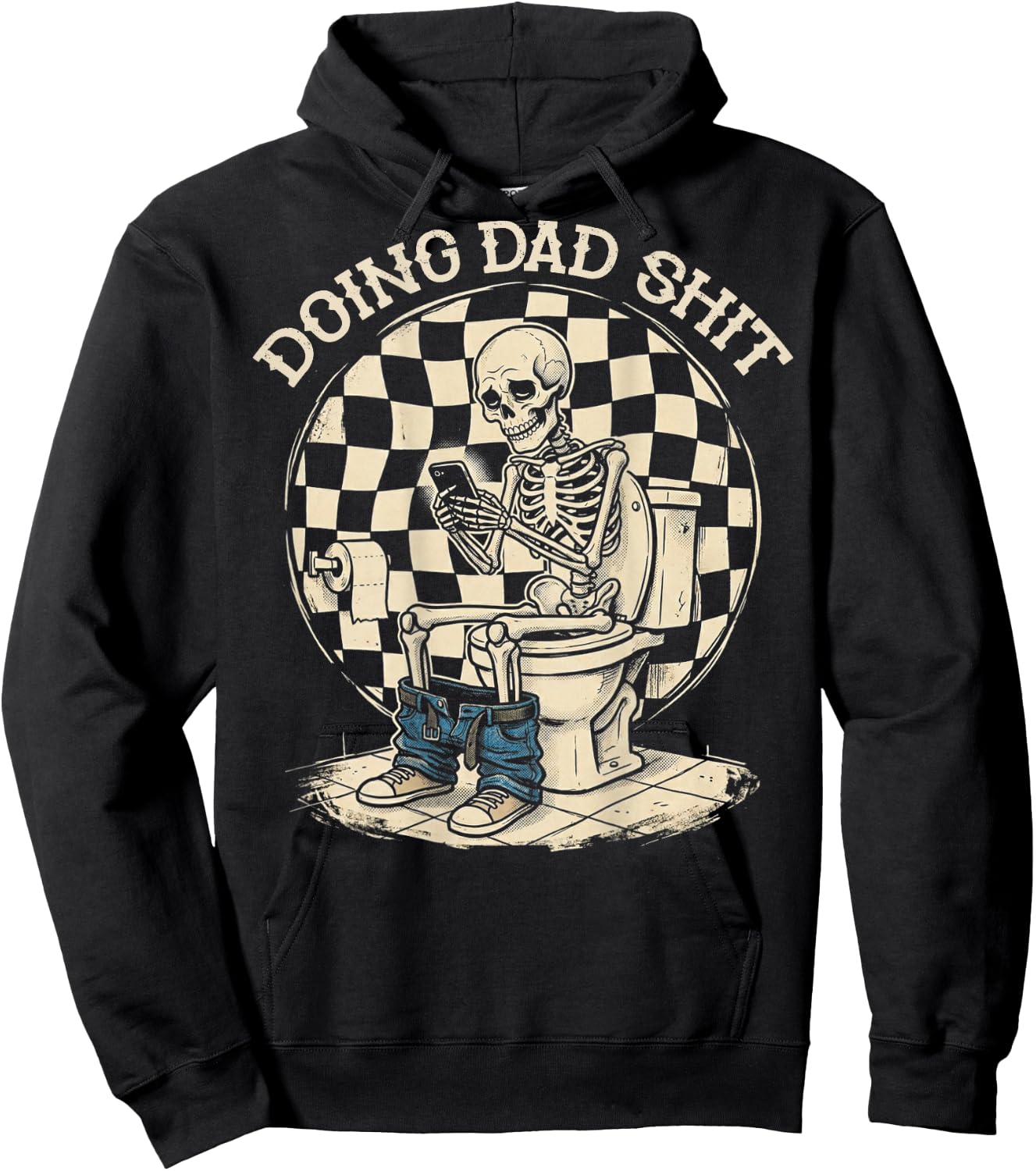 (ON Back) Doing Dad Shit Funny Skeleton Toilet Hoodie - Hoodie | Black