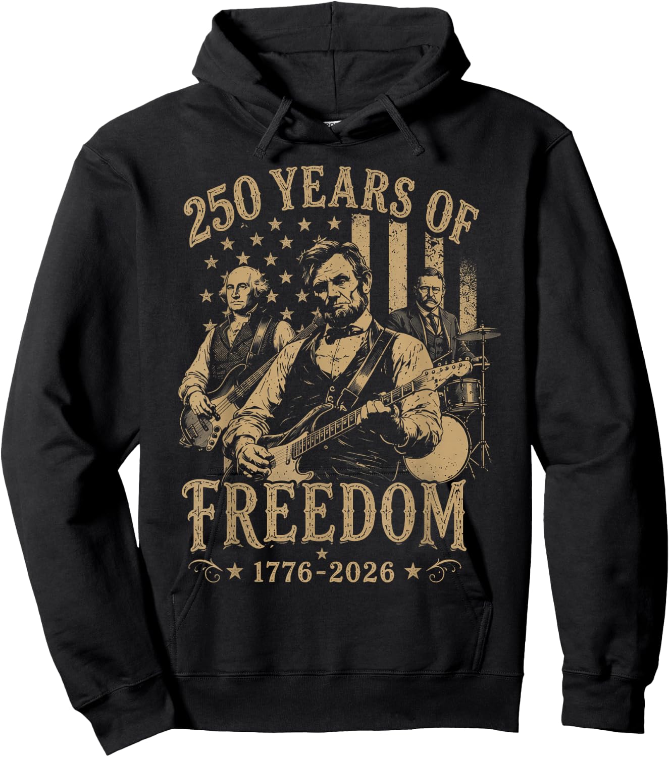 Abraham Lincoln Playing Guitar 4th July 250th Anniversary Hoodie - Hoodie | Black