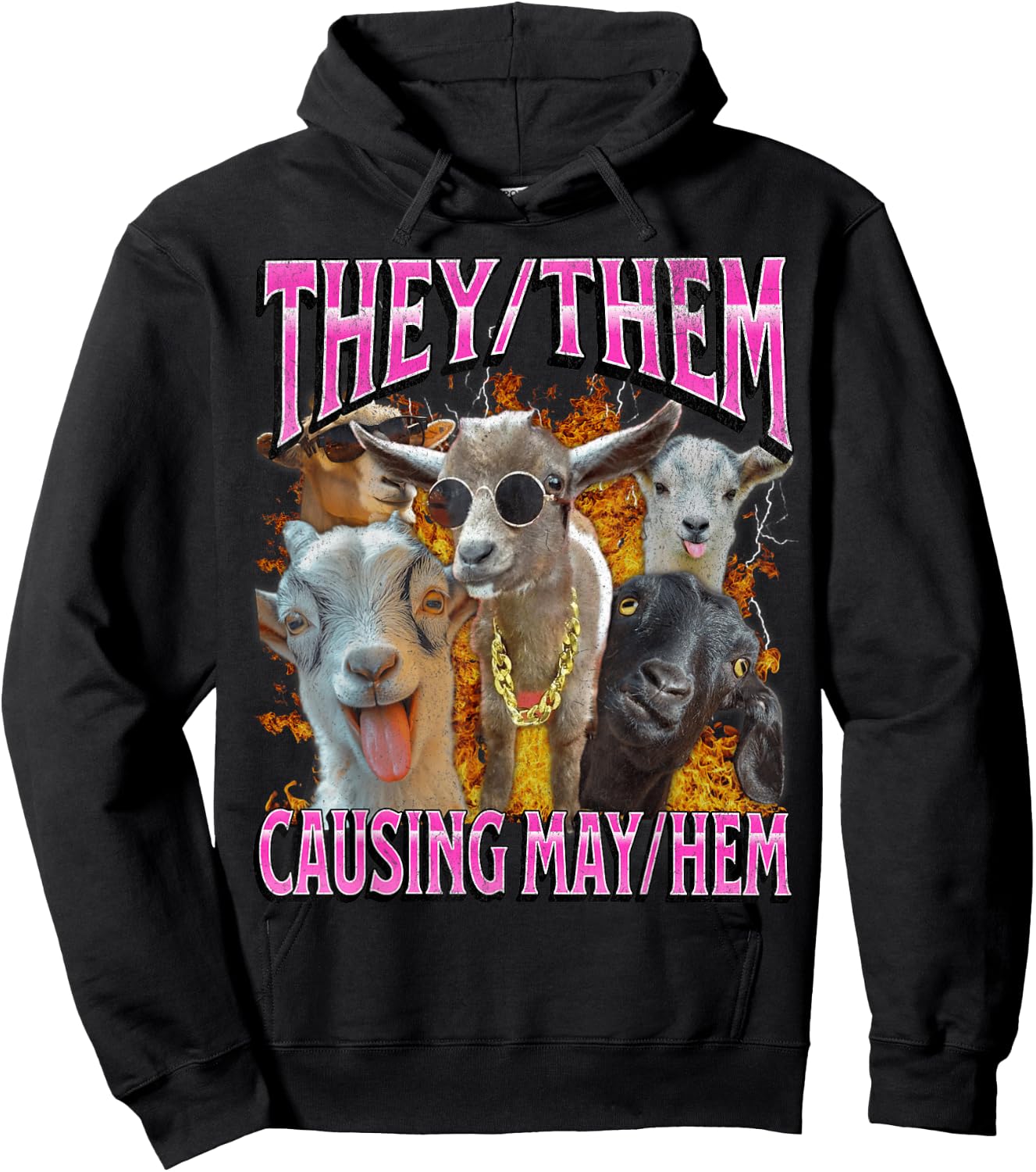 They Them Causing Mayhem Funny Goat Humor Lgbtq Bootleg Hoodie - Hoodie | Black