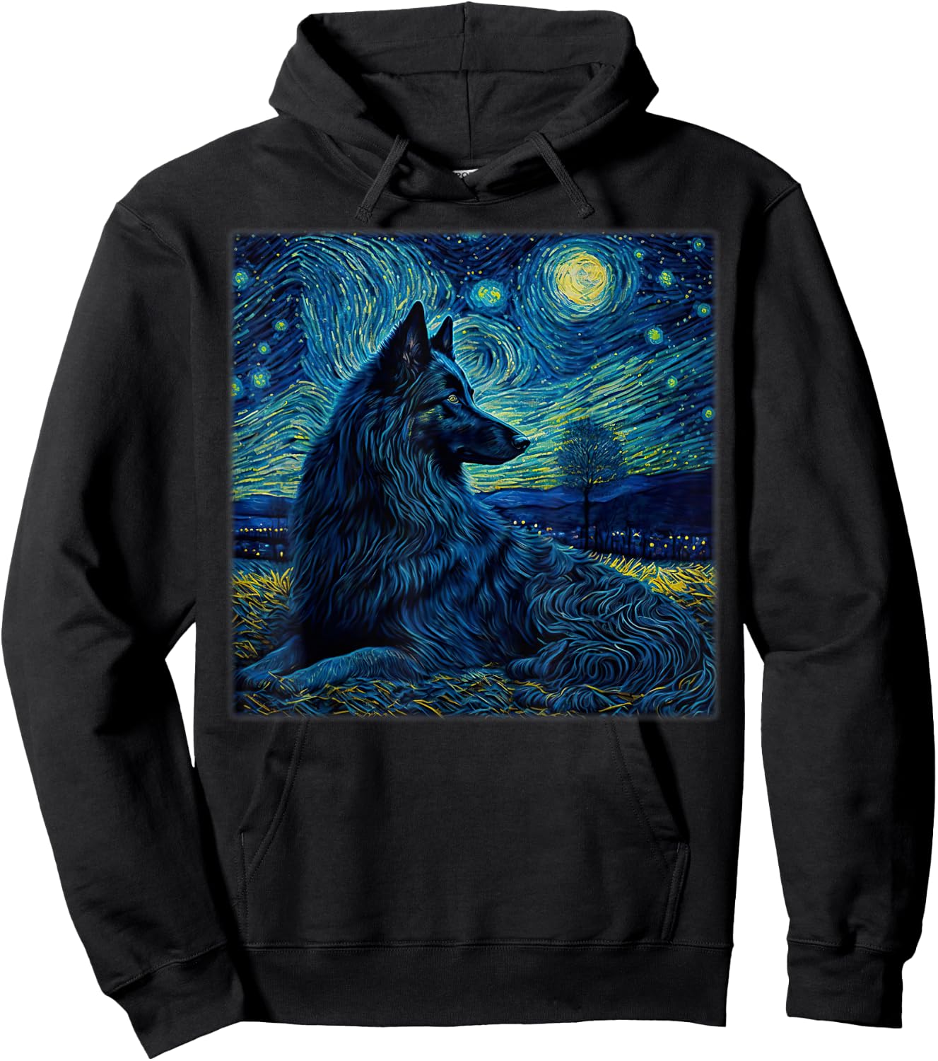 Surrealism Starry Night Belgian Shepherd Dog Hoodie - Hoodie | Black