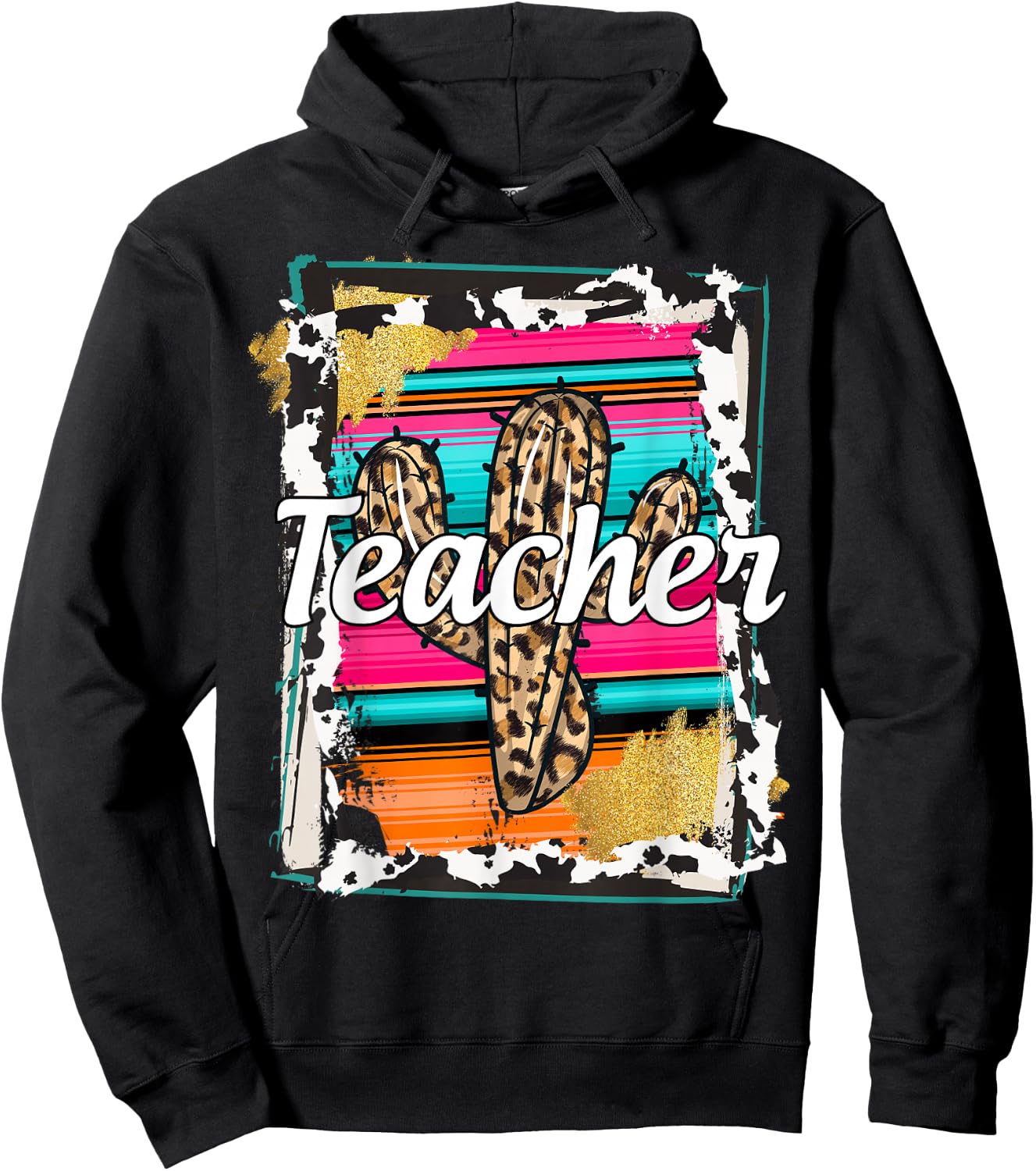 Teacher Serape Cactus Dessert Western Relashionship Hoodie - Hoodie | Black