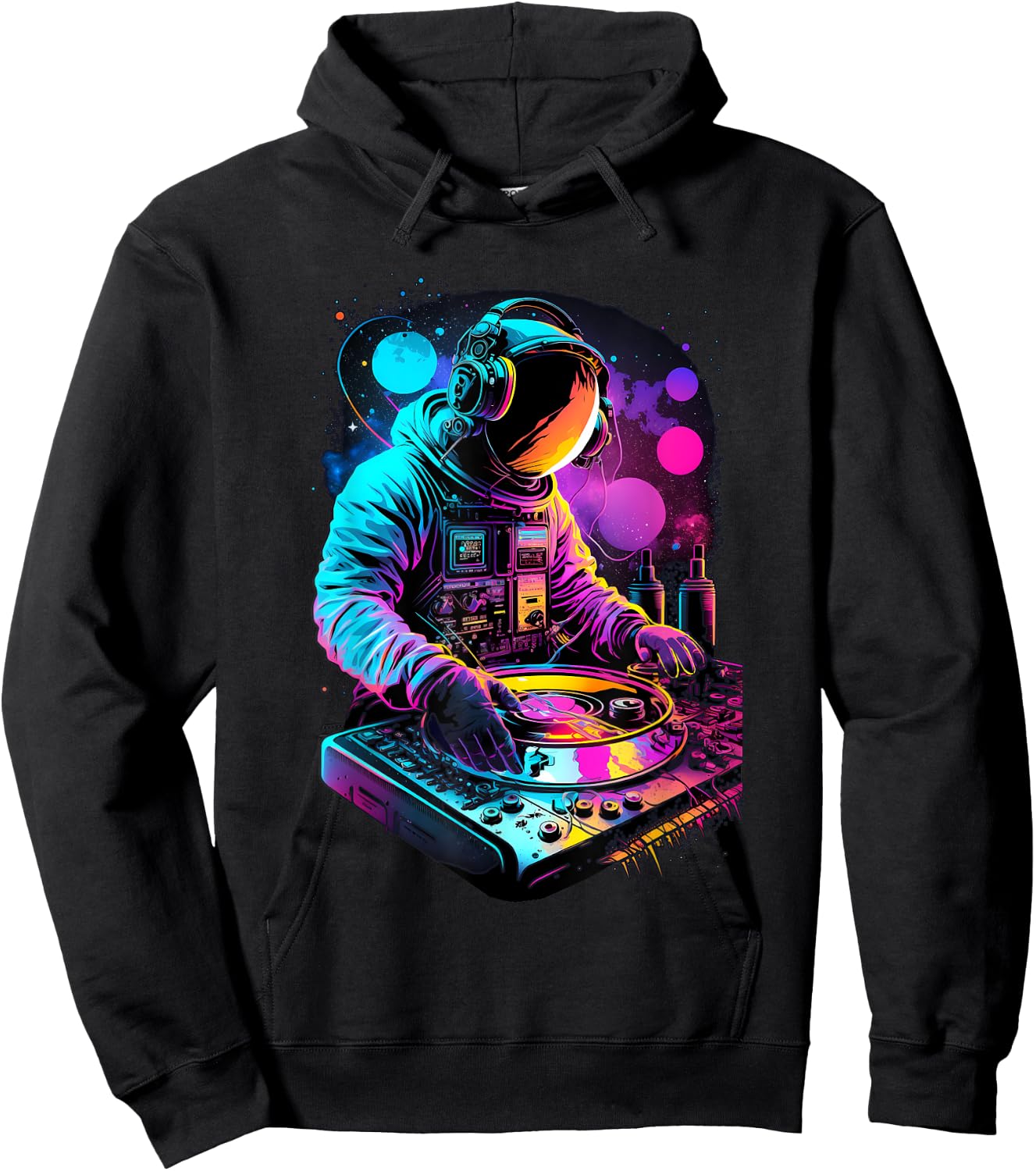 Astronaut DJ, Festival DJing EDM Psytrance Techno Retro , Black Hoodie - Hoodie | Black