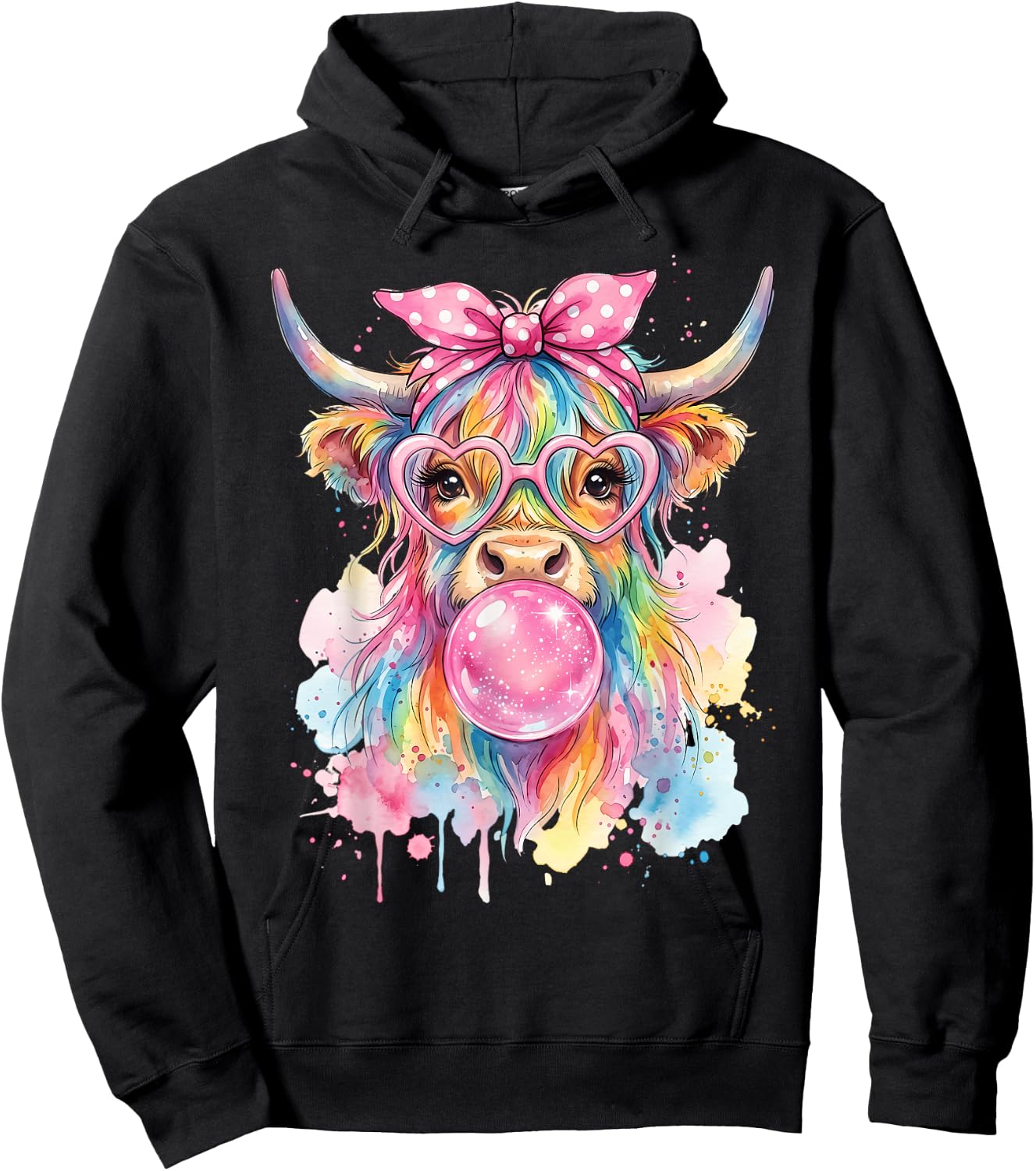 Highland Cow Blowing Bubblegum Hoodie - Hoodie | Black