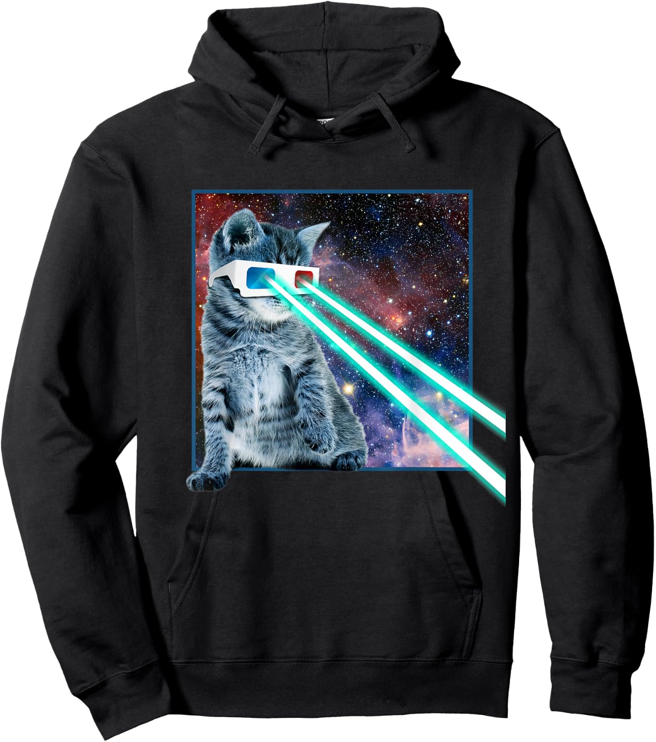 Laser Eyes Space Cat | Funny Kitty 3D Glasses Gift Hoodie - Hoodie | Black