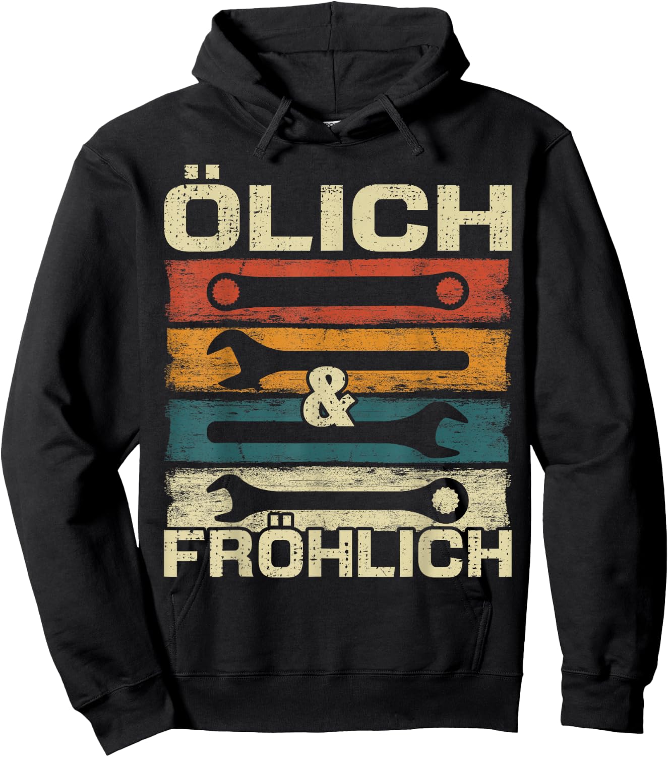 Lustige Werkstatt Geschenke Kfz Mechaniker Ölich aber fröhlich , Herren, Damen, Schwarz, Multicolored, S, EU 38/39, Kurzarm, Retro-Design, Mischgewebe Hoodie - Hoodie | Black