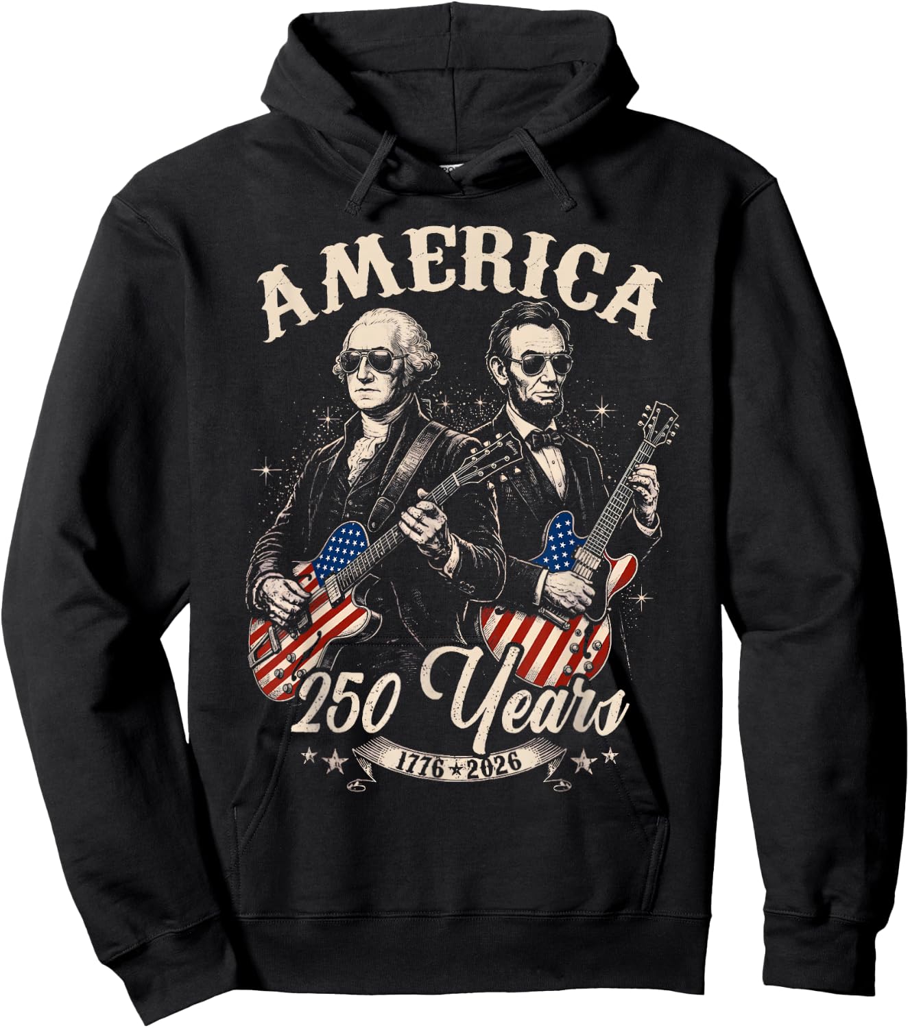 George Washington Lincoln Playing Guitar Abe Lincoln 250th Hoodie - Hoodie | Black