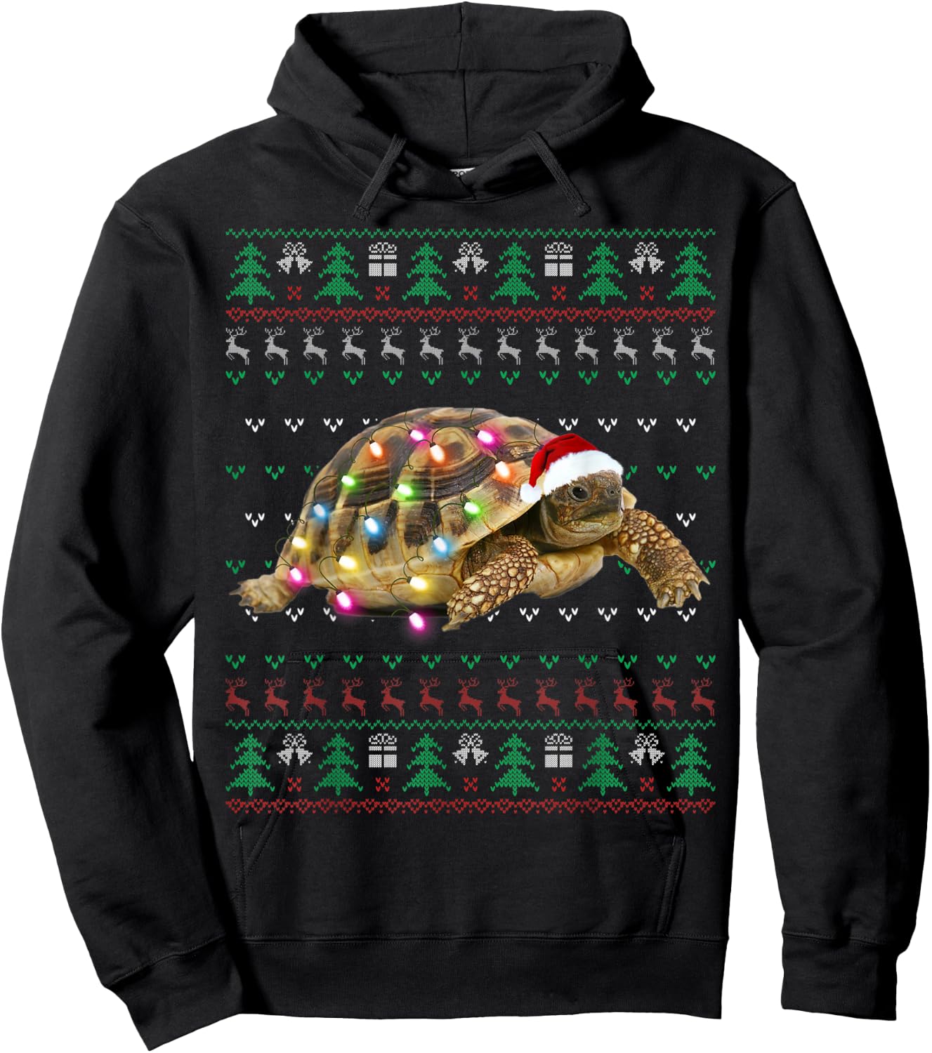 African Sulcata Tortoise Ugly Christmas Sweater Hoodie - Hoodie | Black