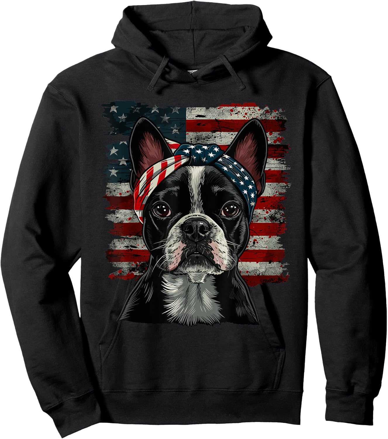 Boston Terrier Patriotic 4th Of July USA American Flag Hoodie - Hoodie | Black