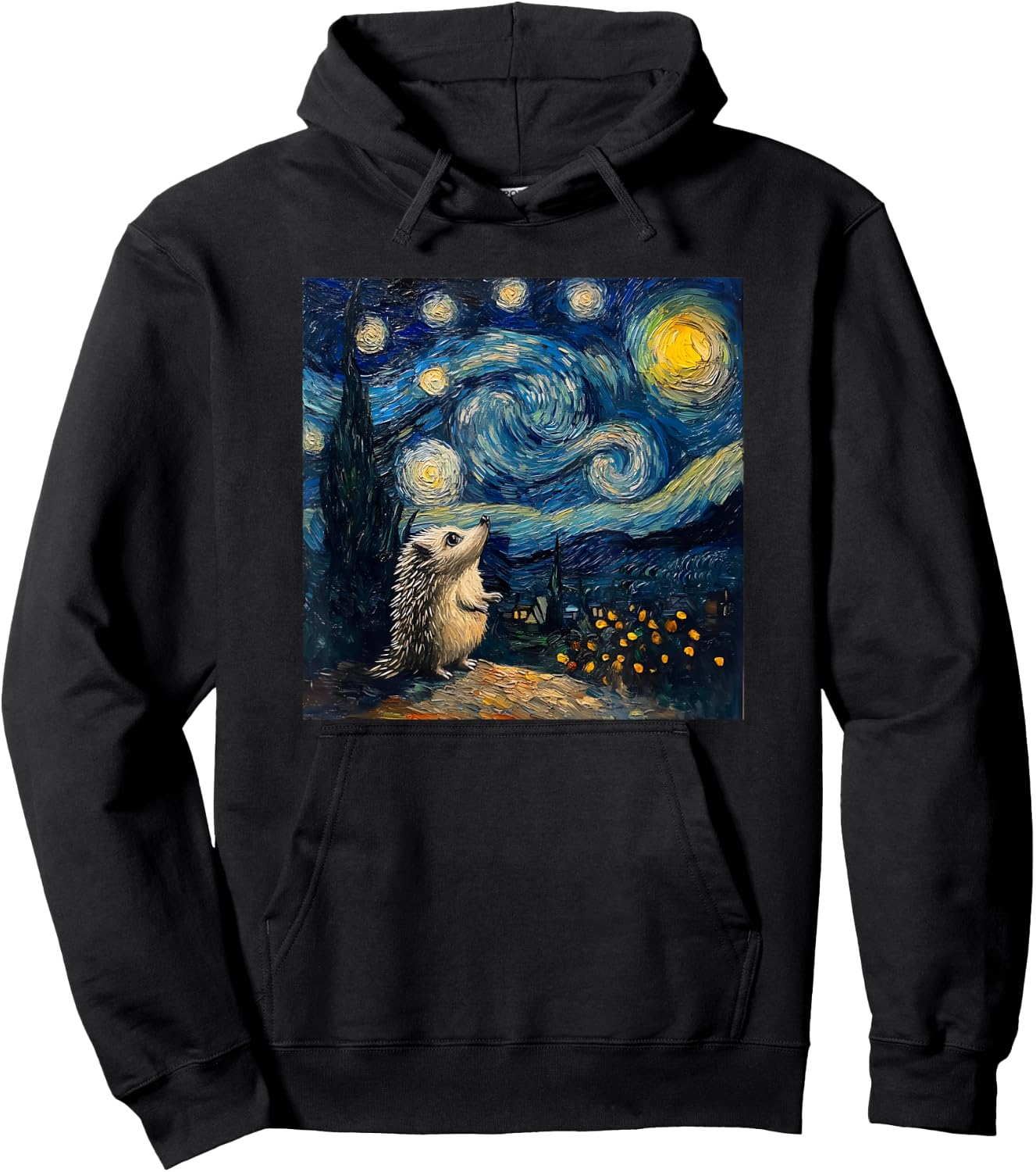 Cute Van Gogh Hedgehog Starry Night Funny Women & Men Hoodie - Hoodie | Black