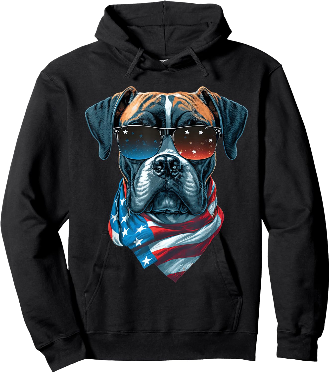 Boxer Dog With USA Sunglasses Patriotic For 4th Of July Hoodie - Hoodie | Black
