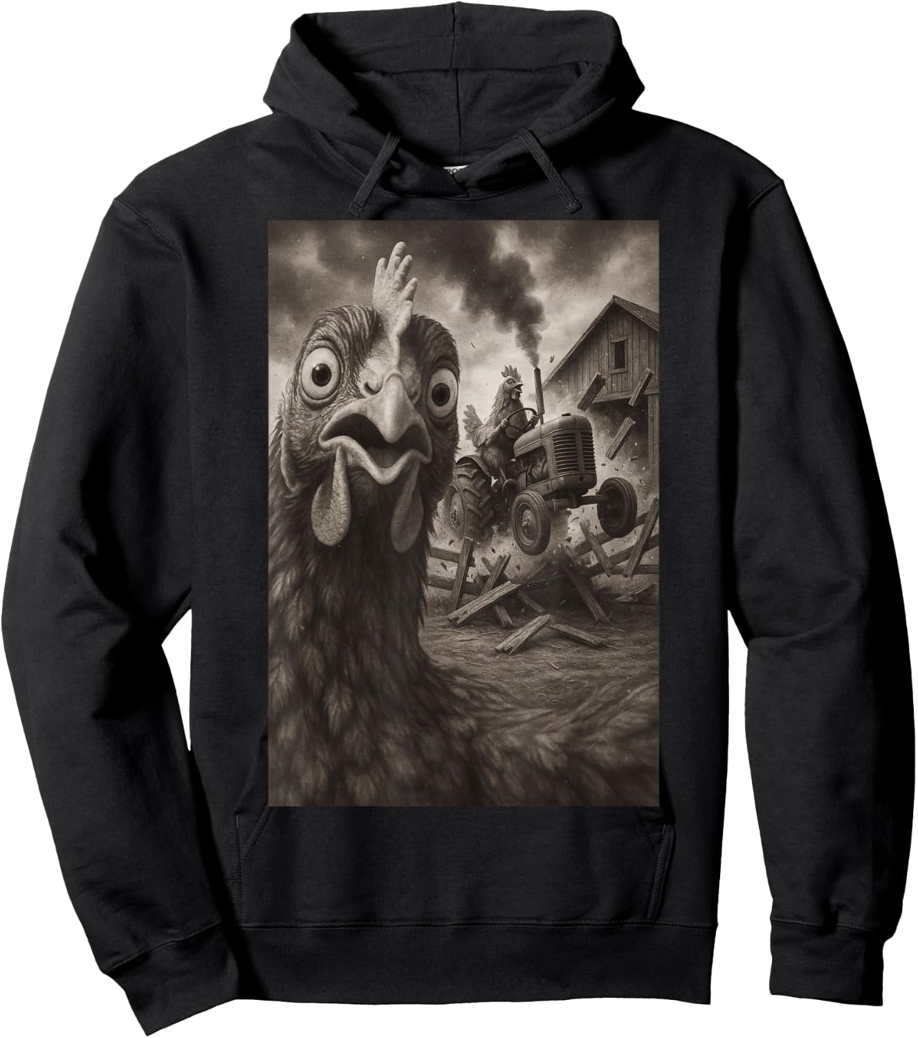 Chicken Tractor Rampage Funny Bird Art Hoodie - Hoodie | Black