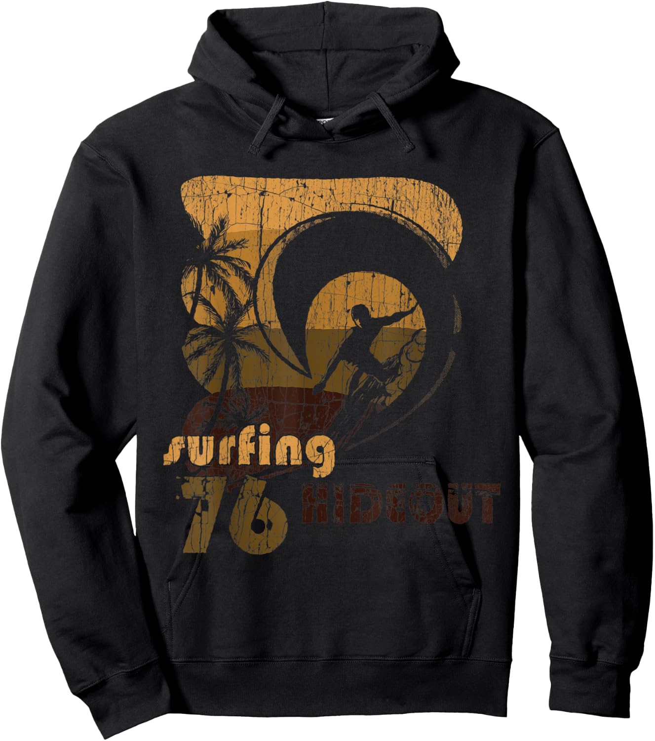 Retro Vintage Look Surfing Hideout 76 Surfer Hoodie - Hoodie | Black