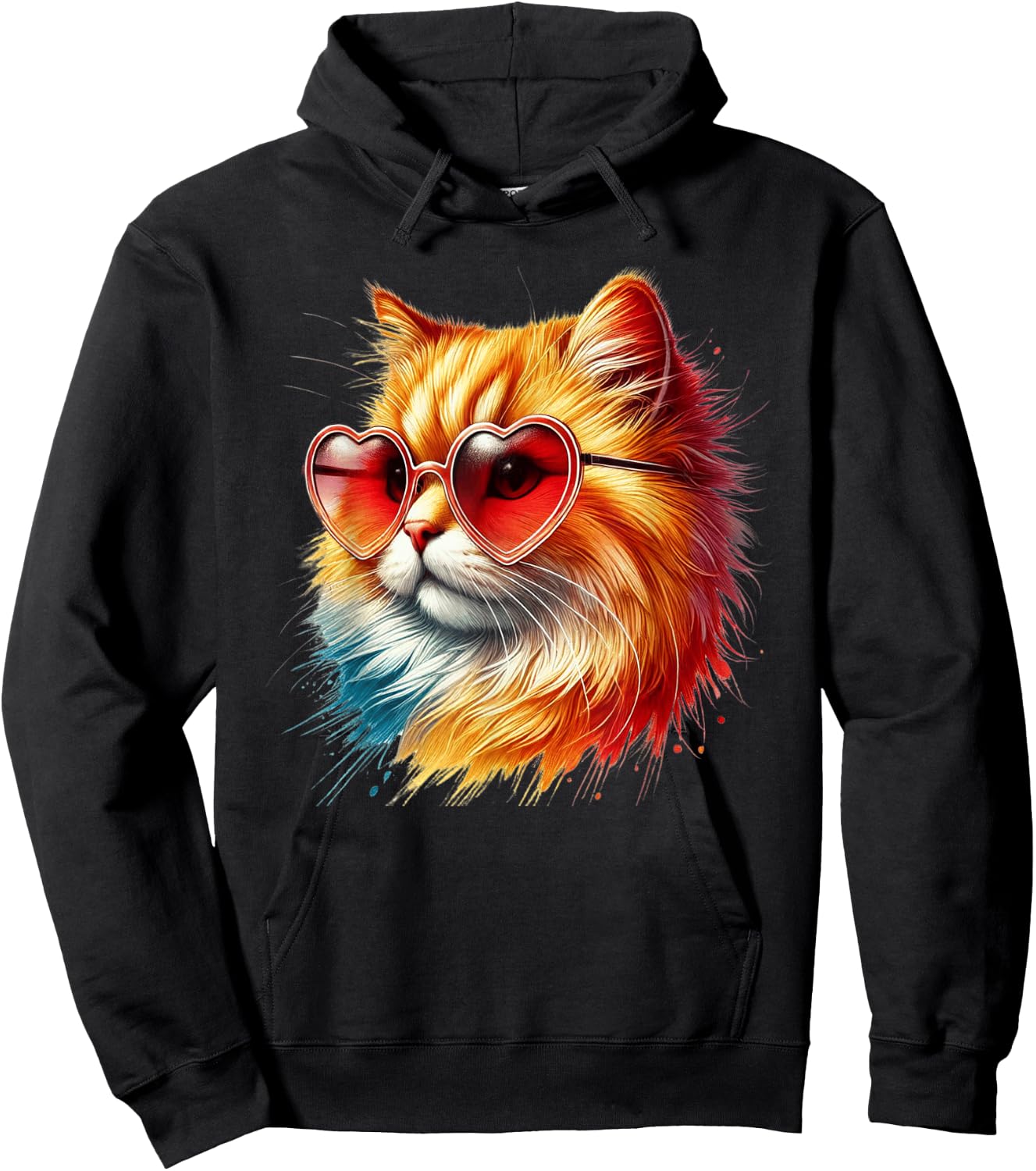 Cute Valentines Day Orange Cat Heart Sunglasses Women Men Hoodie - Hoodie | Black