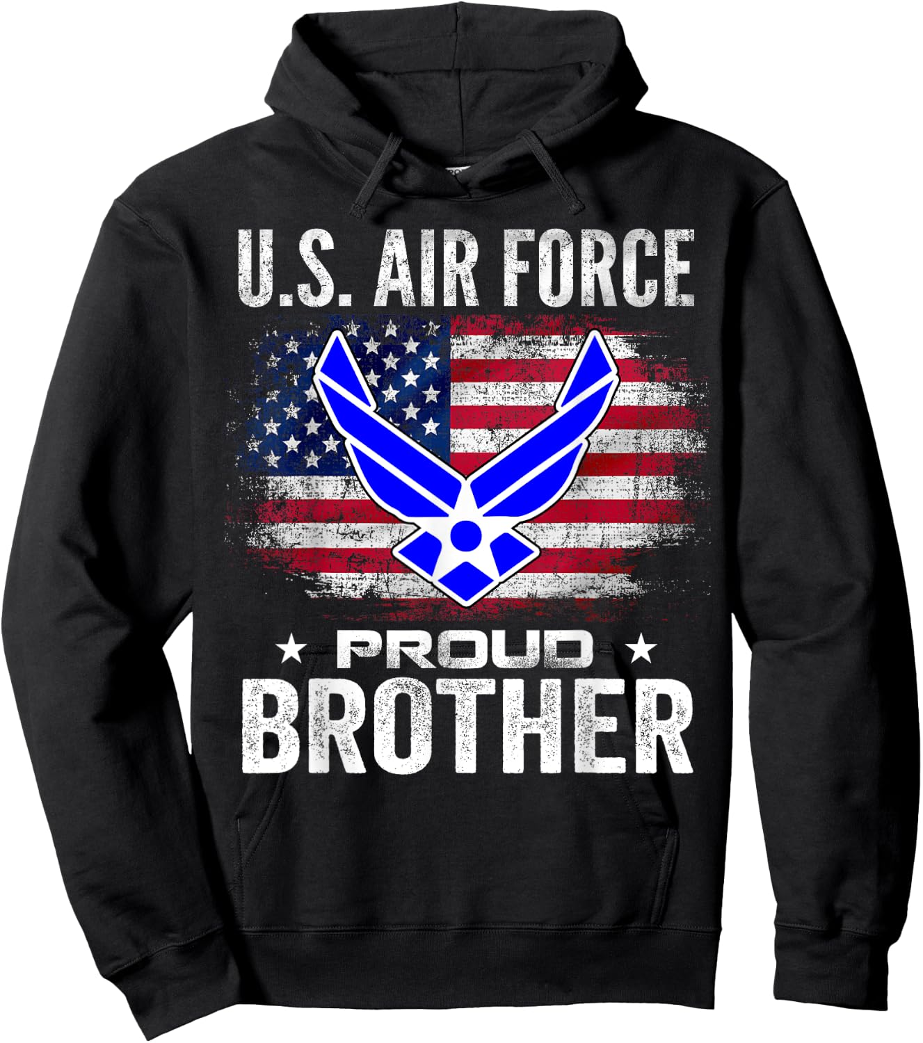 U.S Air Force Proud Brother With American Flag Gift Veteran Hoodie - Hoodie | Black