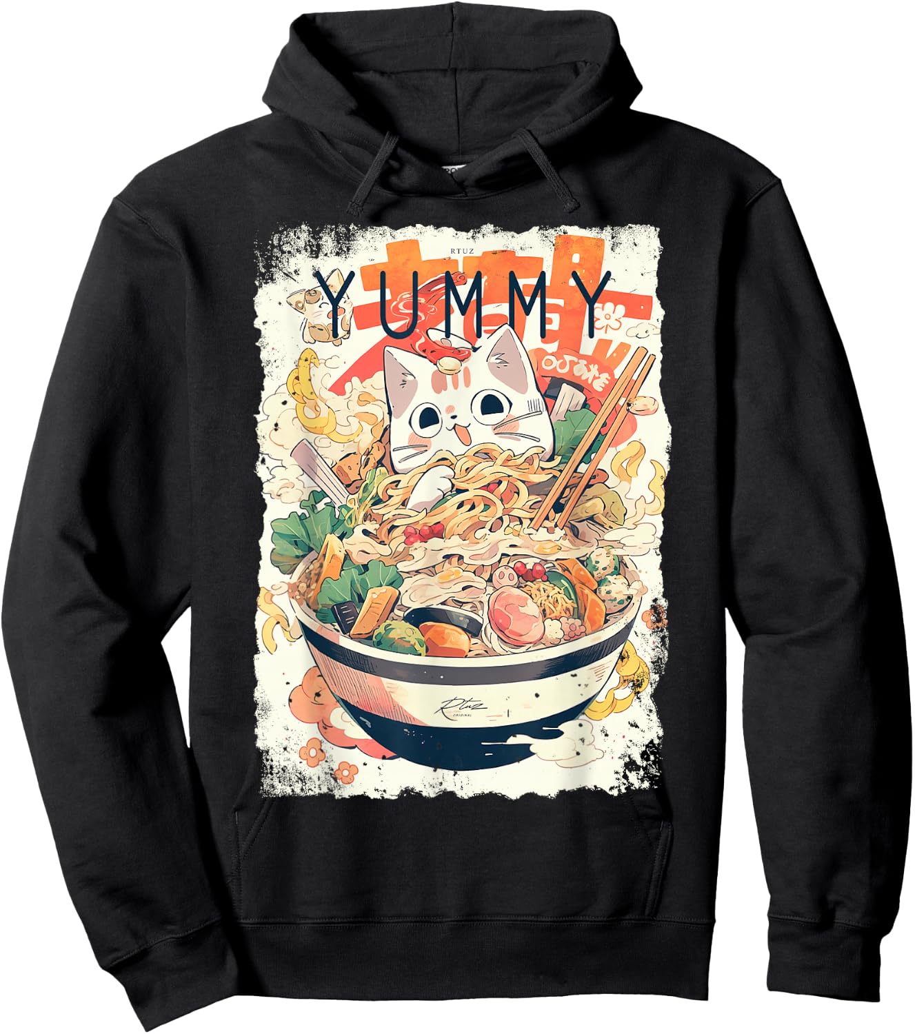 Ramen Nudeln Katze Japan Y2K Kawaii Retro Katzen Manga Anime Hoodie - Hoodie | Black