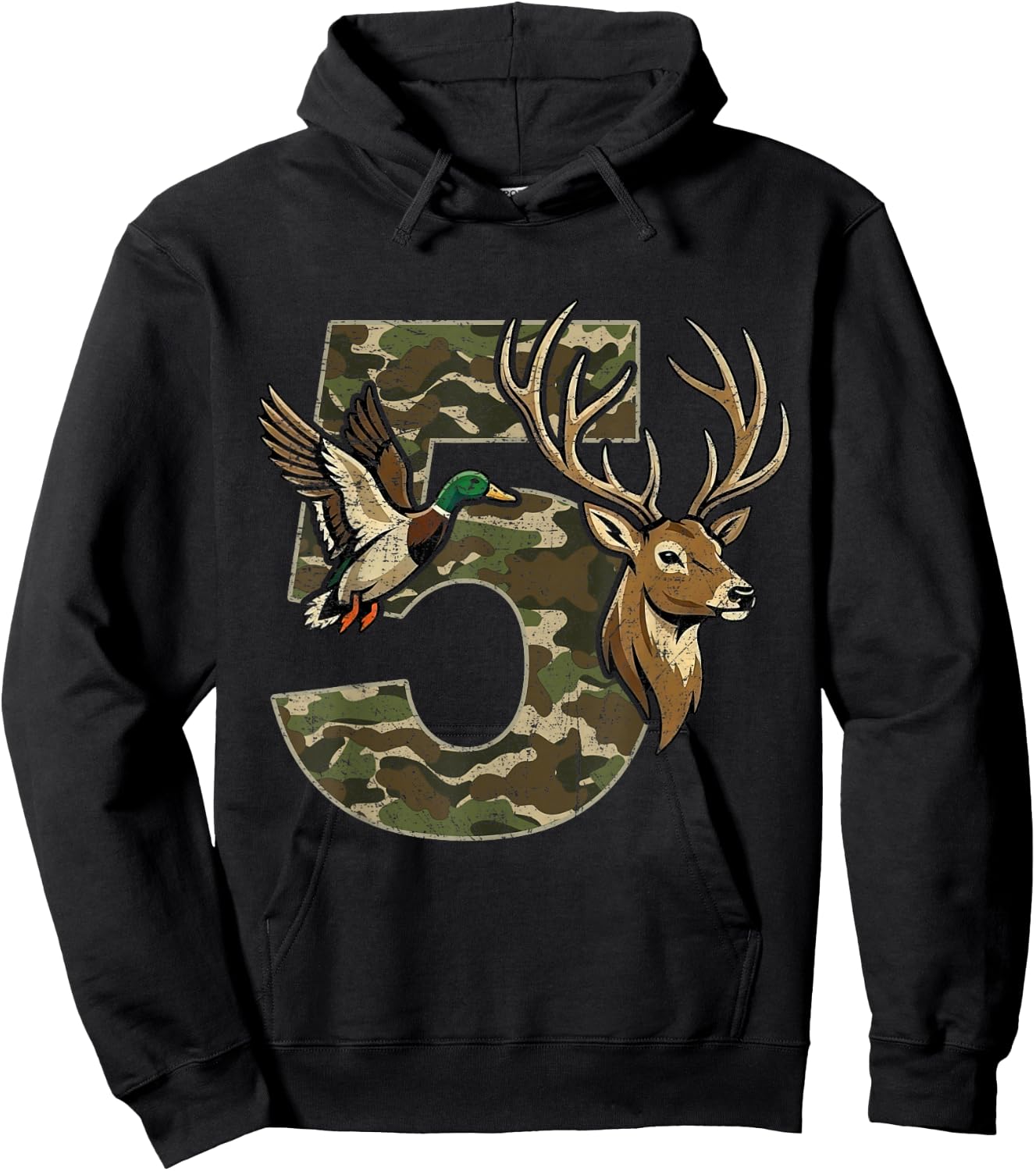 5 Years Old 5th Birthday for Boys Girls Camouflage Hunting Hoodie - Hoodie | Black