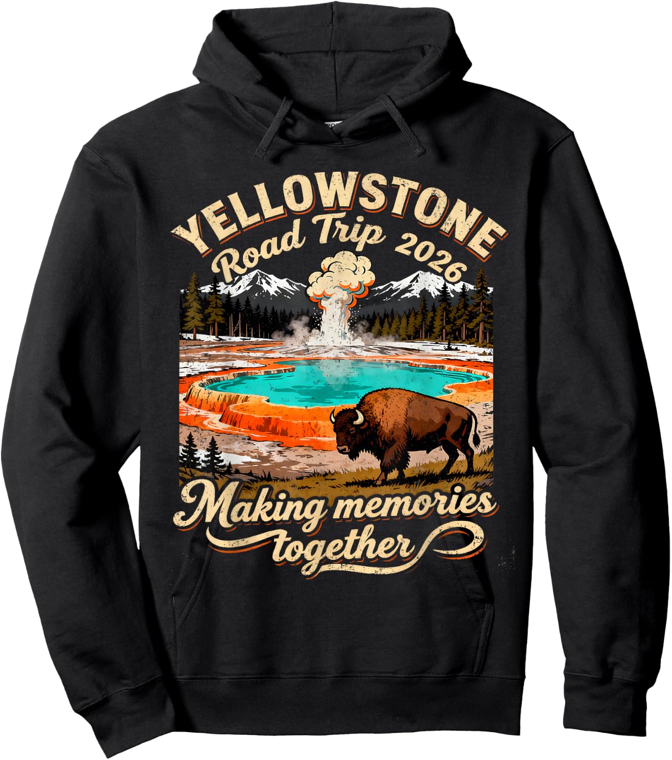 Vintage Yellowstone Road Trip 2026 Mountain Nature Gift Hoodie - Hoodie | Black