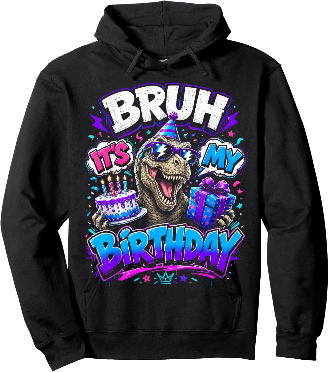 Bruh Its My Birthday Dinosaur T-rex Men Boy Kids Funny Party Hoodie - Hoodie | Black