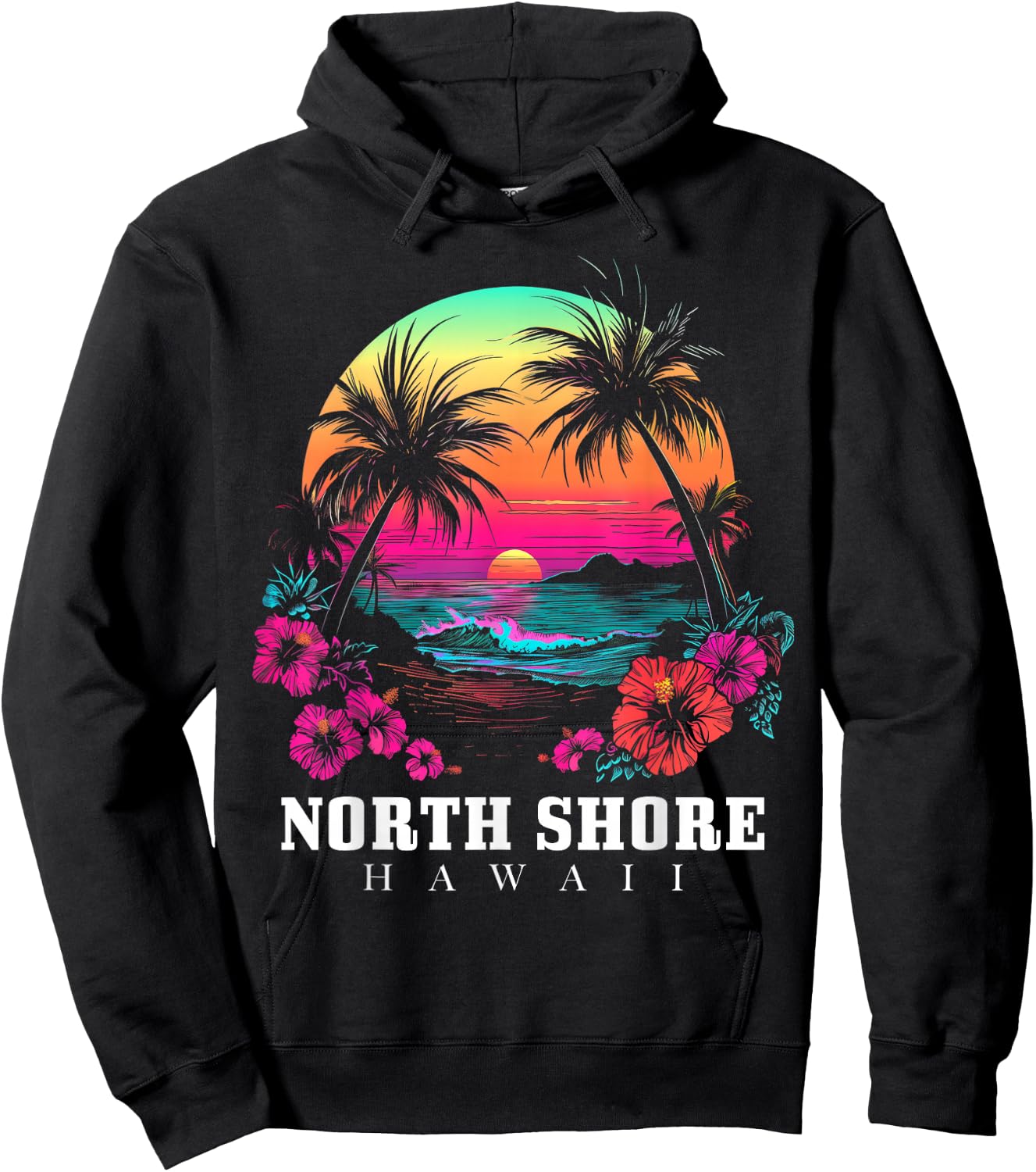 Surfer Souvenir North Shore Oahu Hawaii Hibiscus Hoodie - Hoodie | Black