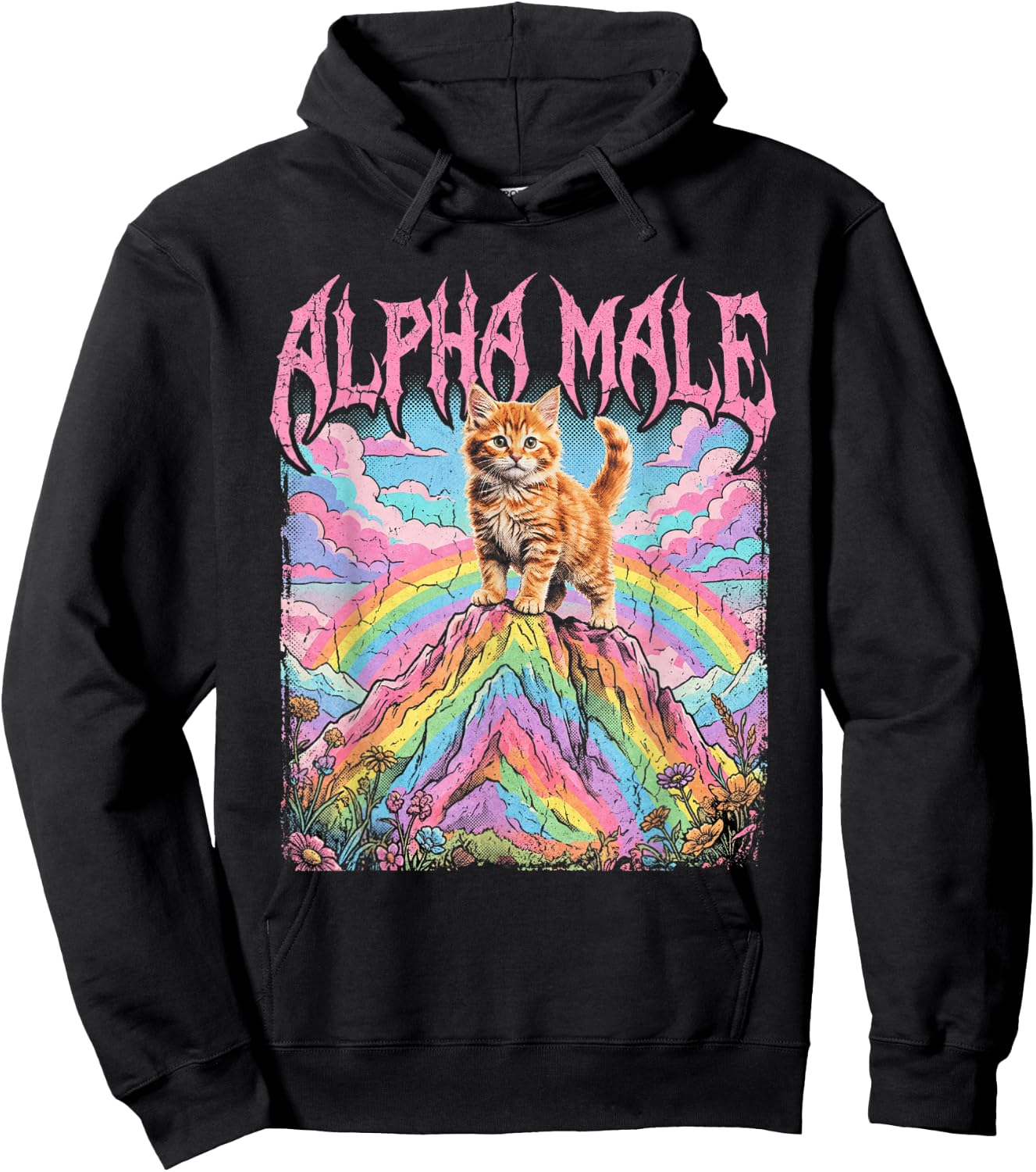 Alpha Male Kätzchen Lustige Katze Regenbogen Blumen Hoodie - Hoodie | Black
