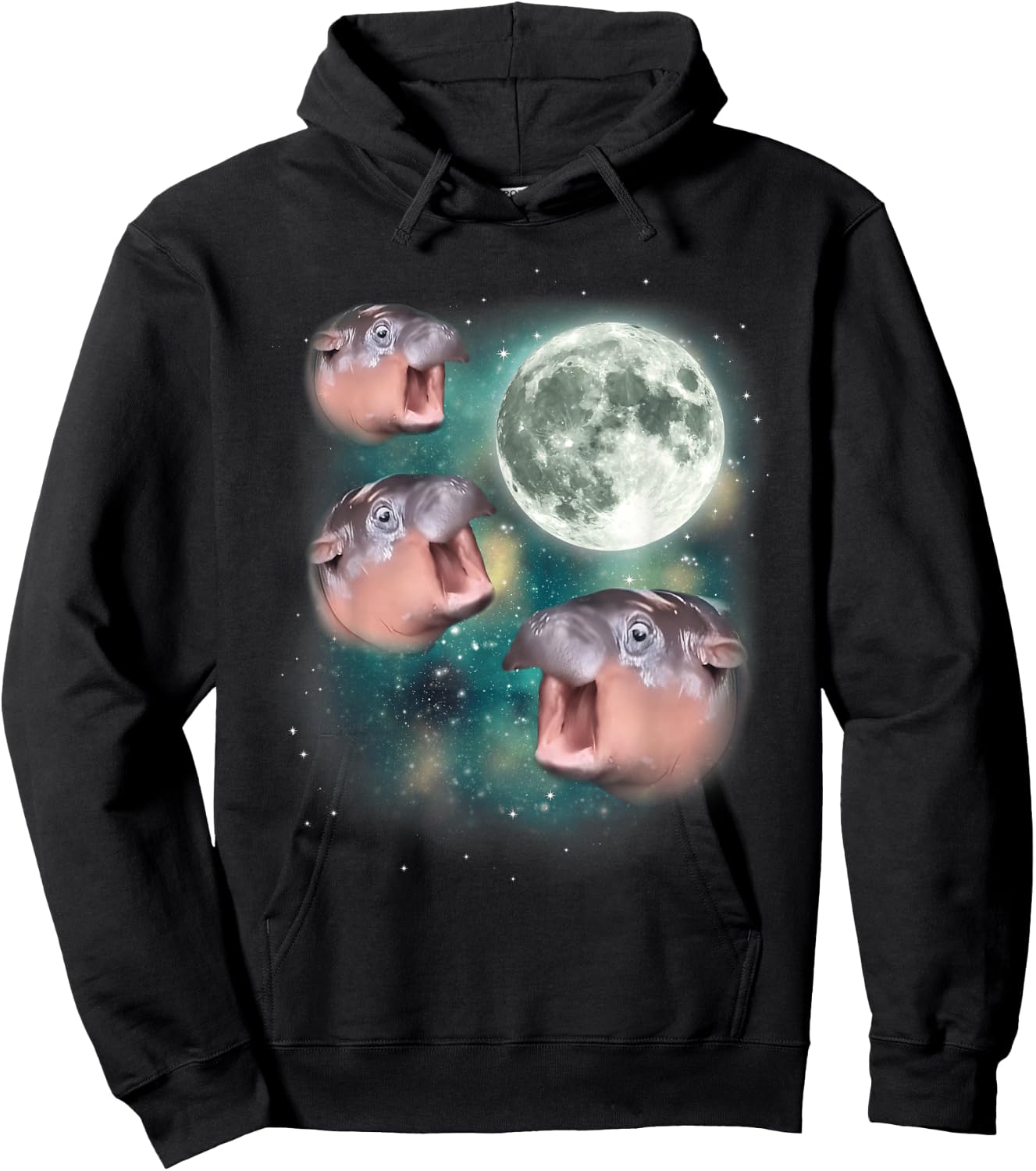 3 Moon-Deng | Baby Hippo Meme Funny Hippo Animal , black Hoodie - Hoodie | Black